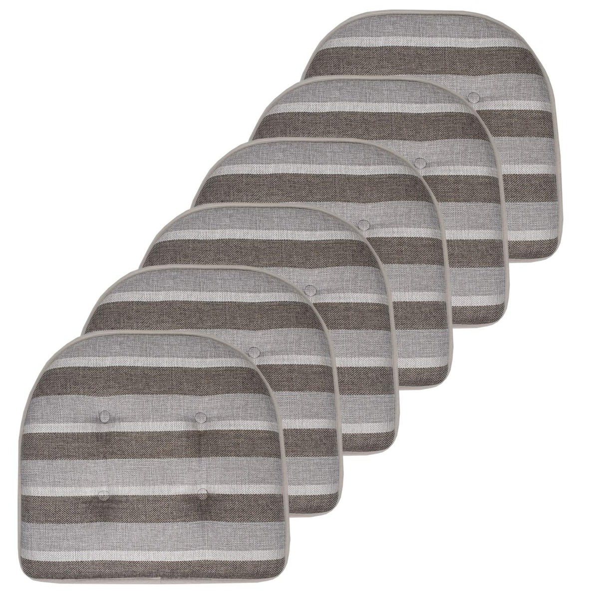 Sweet Home Collection Chair Cushion Memory Foam Pads Tufted Slip Non Skid Rubber Back U-Shaped 17" x 16" Seat Cover, 6 Pack, Checkered Taupe/White