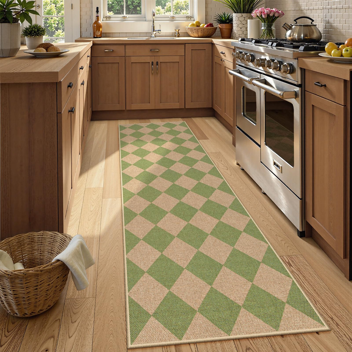 Lahome Checkered Easy Jute 3x5 Entryway Front Porch Rug, Black Diamond Indoor Outdoor Patio Layering Rug, Washable Farmhouse Neutral Non Slip Non Shedding Door Carpet for Backyard Blacony