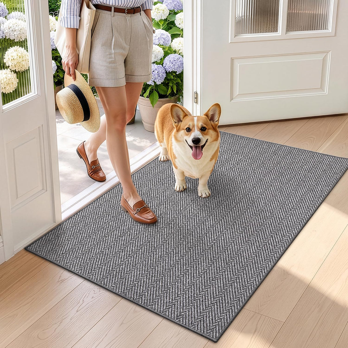 LUMI Ultra Thin Indoor Door Mat 24"x36", Entrance Doormat, Beige