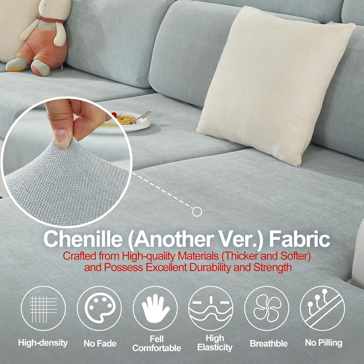 WEYOND Couch Cushion Covers L Shaped Sectional, 3PC Seat Covers, Light Grey