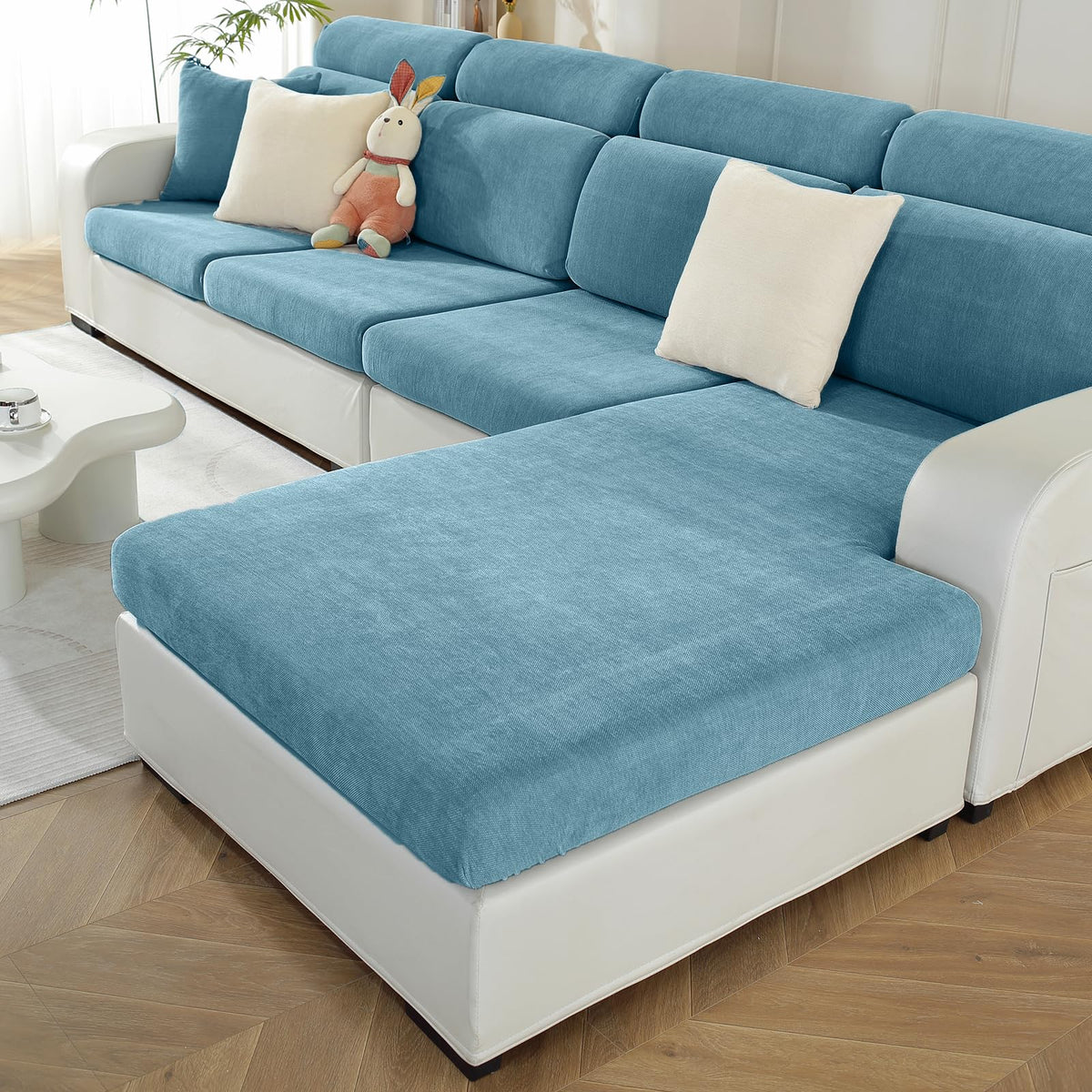 WEYOND Couch Cushion Covers L Shaped Sectional, 3PC Seat Covers, Light Grey