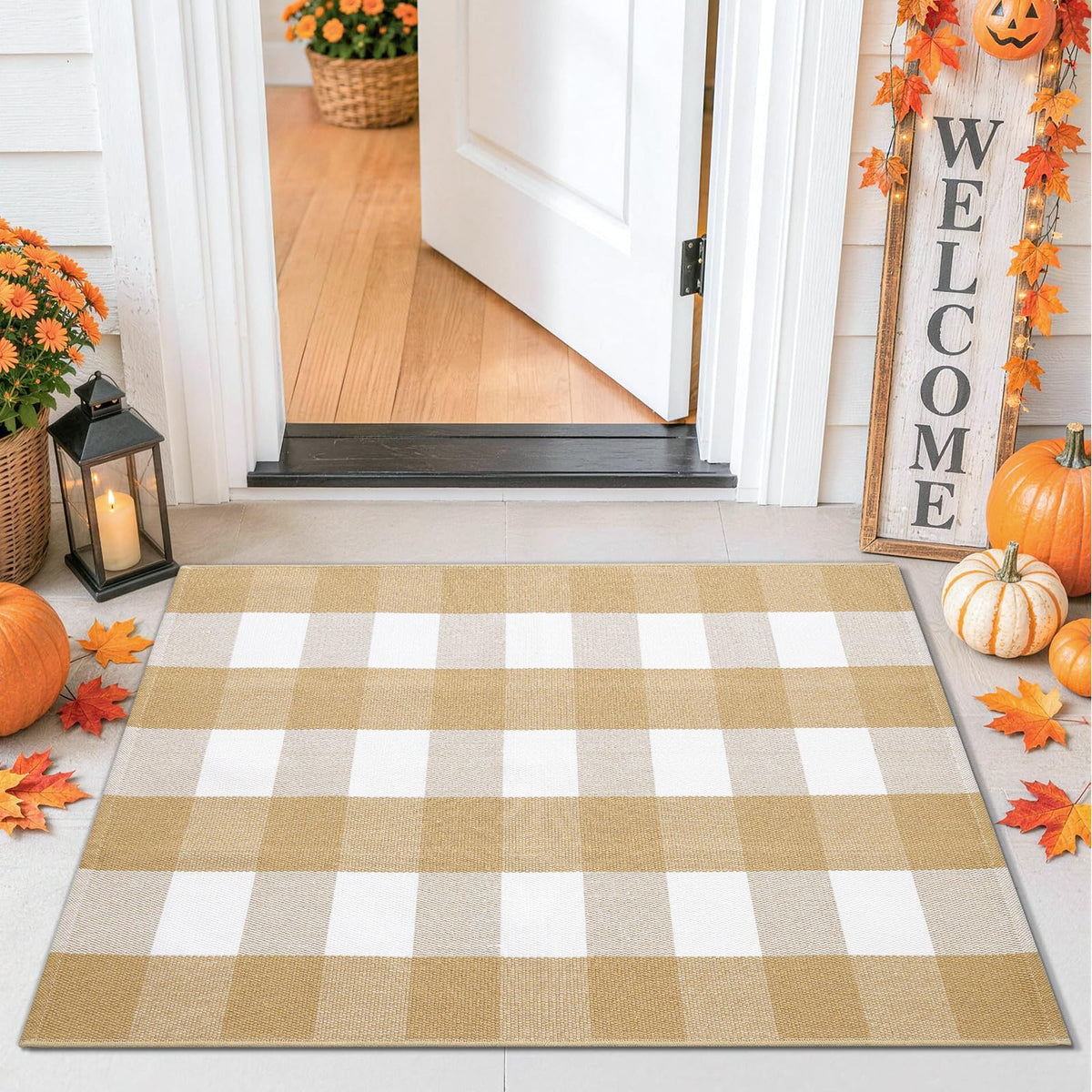 Smiry Black and White Striped Entryway Rug, Front Door Mat and Porch Decor
