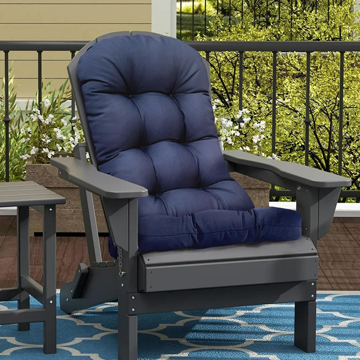 Outdoor Adirondack Chair Cushion Floral One-Pieces Thicked Patio Cushions for Adirondack Chair Waterproof Round Corner High Back Seat Cushions, Green Printing 44"*20"