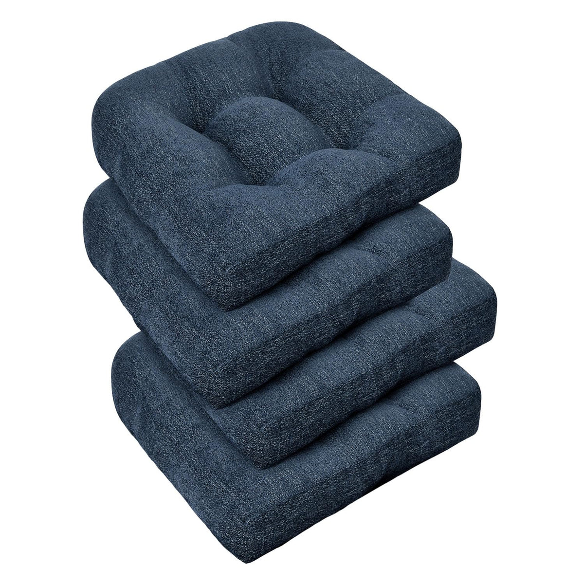 downluxe Chair Cushions for Dining Chairs 4 Pack, Tufted Indoor Chair Pads with Non-Slip Bottom, U-Shaped Kitchen Chair Cushions, 17"x17"x4", Khaki