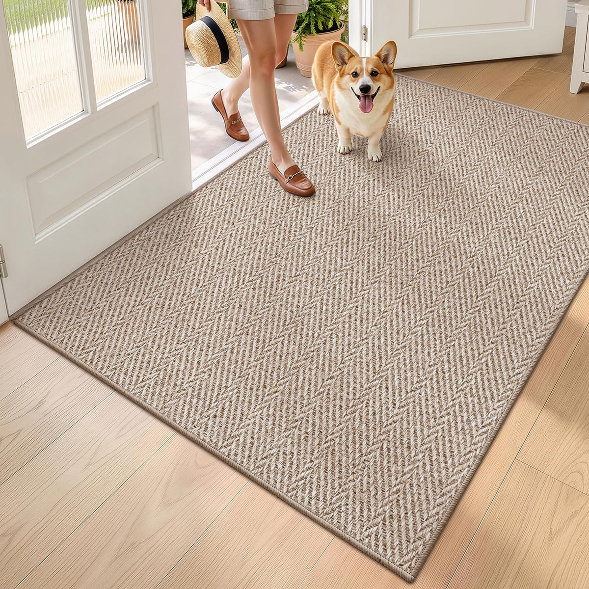 LUMI Ultra Thin Indoor Door Mat 24"x36", Entrance Doormat, Beige