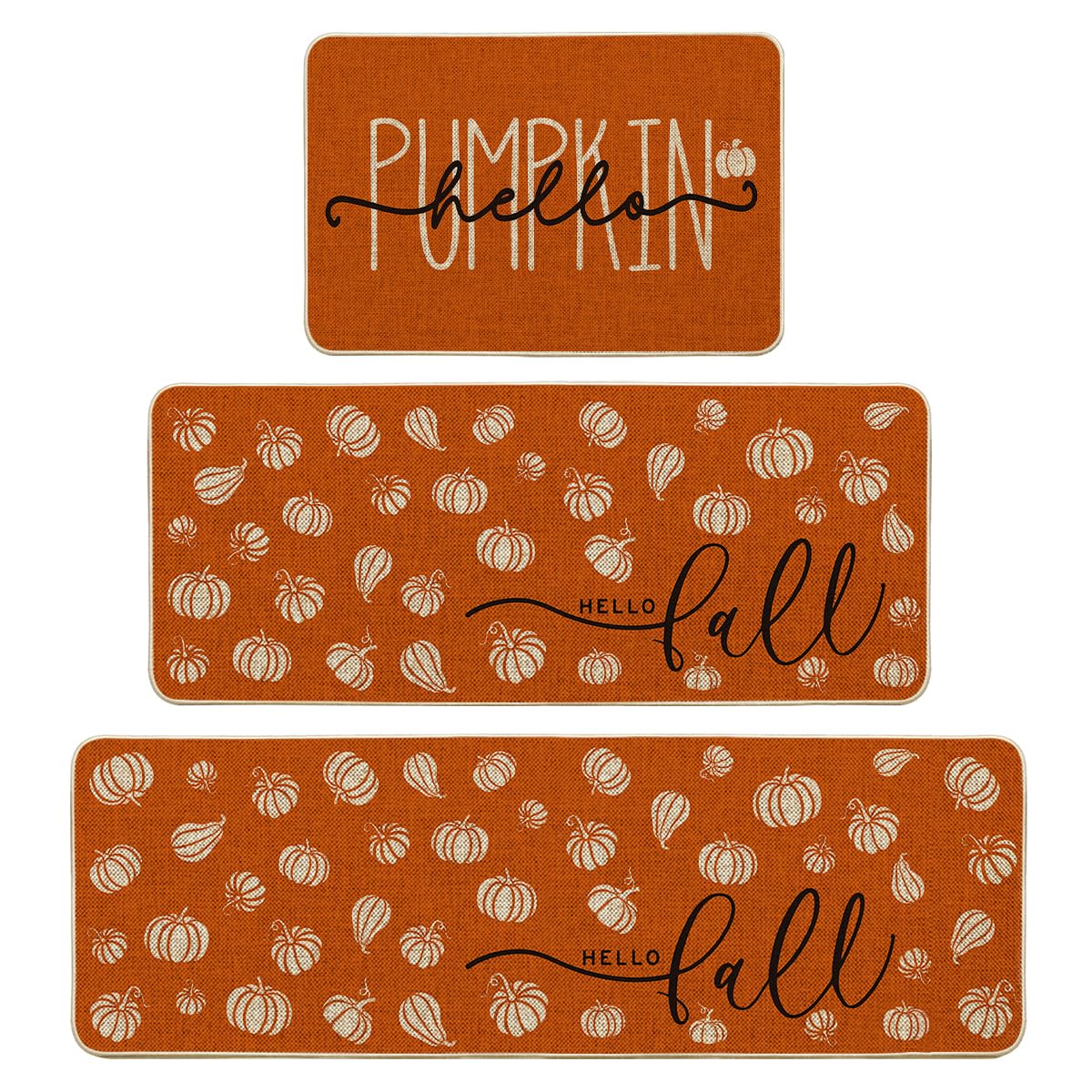 Artoid Mode Orange Hello Pumpkin Fall Kitchen Mats Set of 2 - 17x29+17x47"