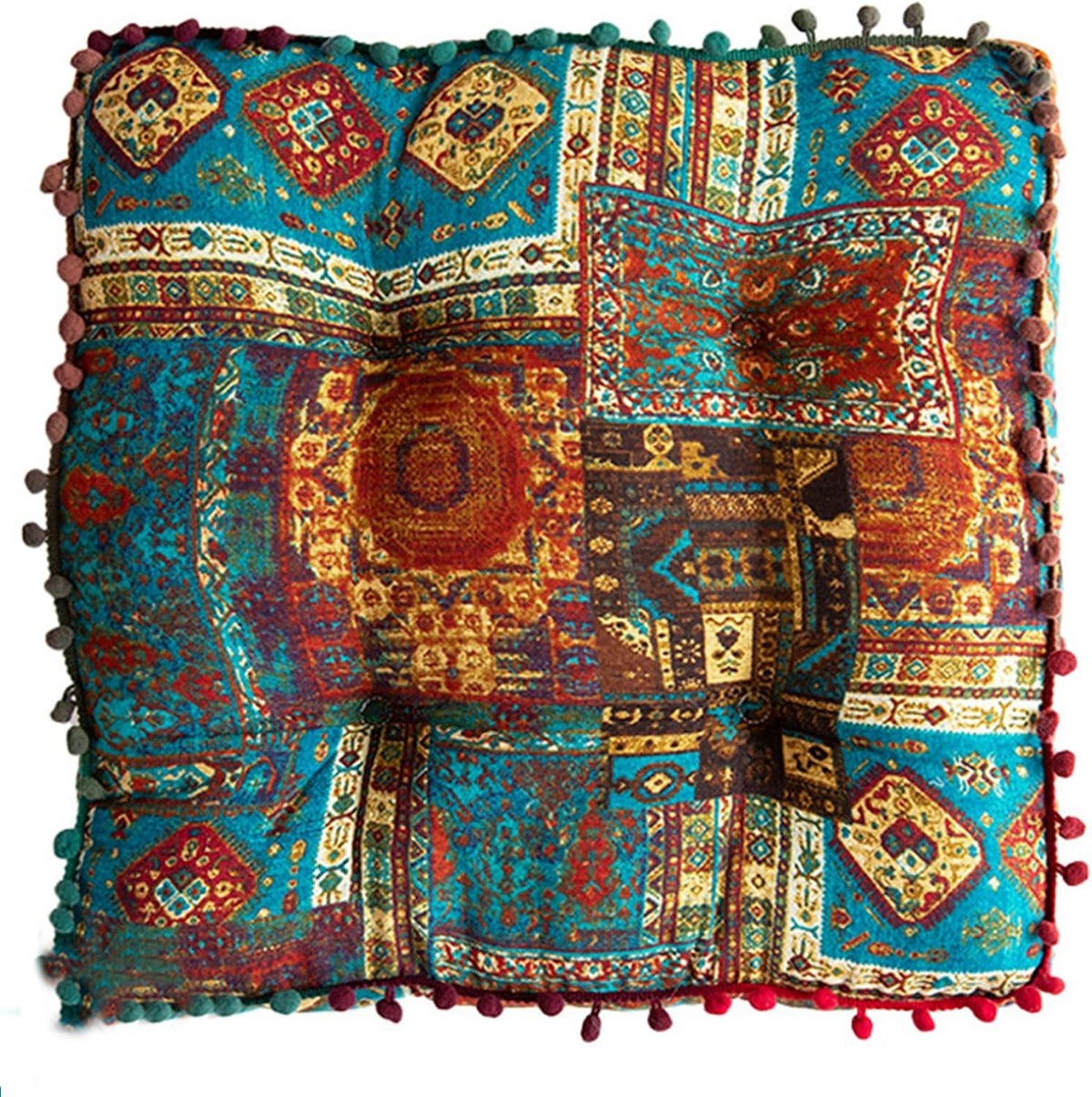 ELEFOCUS Blue Bohemian Seat Cushion,Indoor Boho Chair Cushions for Dining Chairs,Square Chair Pad,Decorative Seat Cushions for Kitchen Chairs (Blue Square A 16X16)