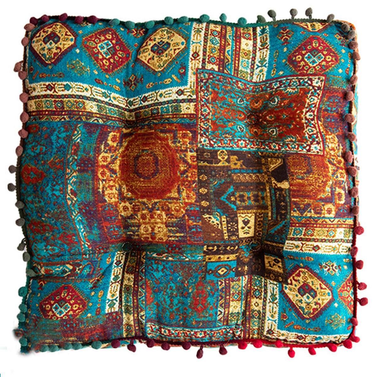 ELEFOCUS Blue Bohemian Seat Cushion,Indoor Boho Chair Cushions for Dining Chairs,Square Chair Pad,Decorative Seat Cushions for Kitchen Chairs (Blue Square A 16X16)