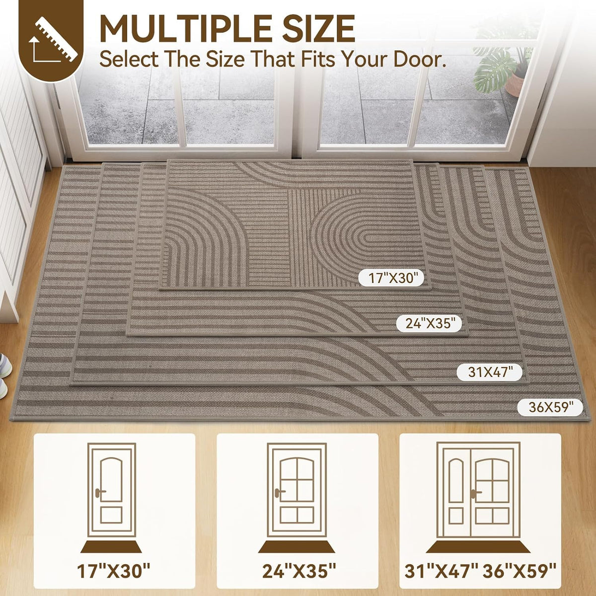 Door Mat Indoor Entrance Front Entry Mats,17''x30'',Brown