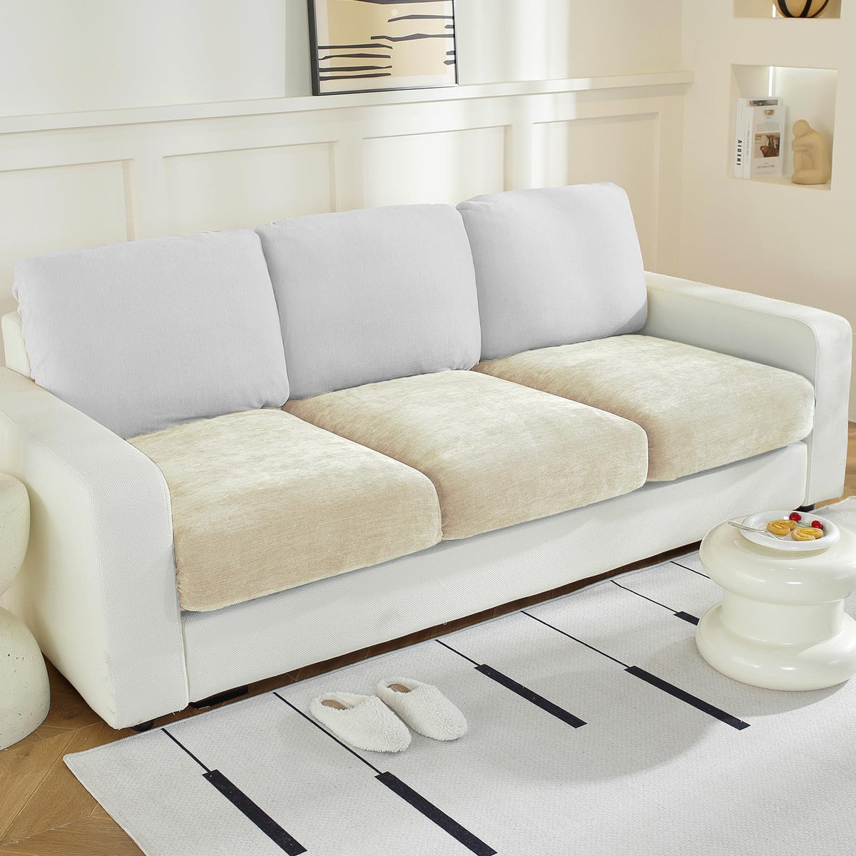 WEYOND Couch Cushion Covers L Shaped Sectional, 3PC Seat Covers, Light Grey