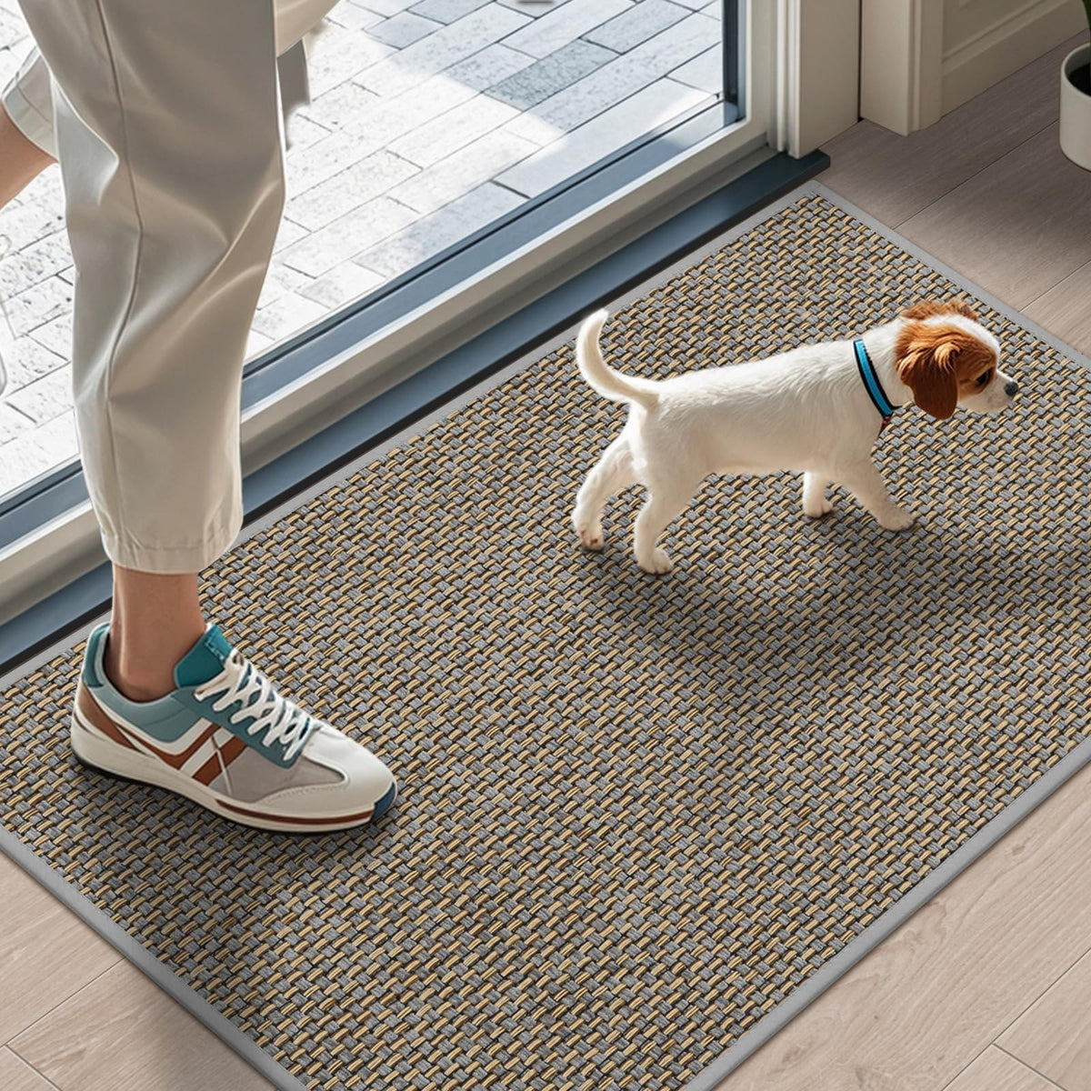 LEKEEPGO Ultra Thin Indoor Door Mat 17"x29", Non Slip Door Mat, Khaki