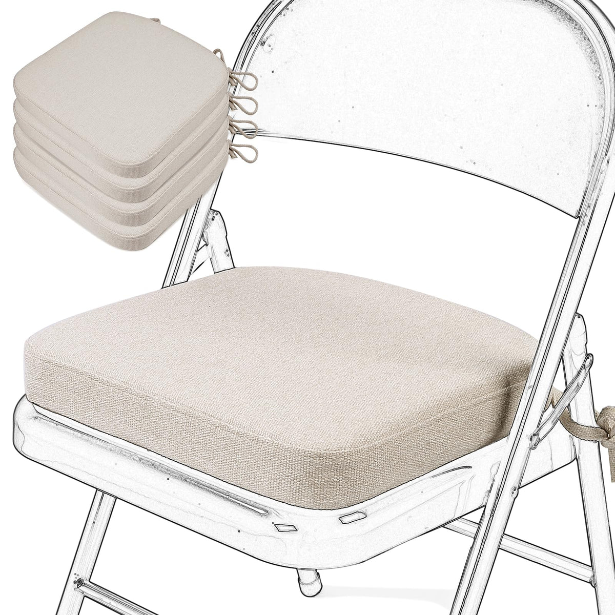 SINOSSO Memory Foam Chair Cushion for Folding Chair 1 Pcs, Thickened 2" Square Kitchen Chair Pad with Ties, Indoor Non-Slip Dining Chair Seat Cushion (1 Piece, Dark Brown)