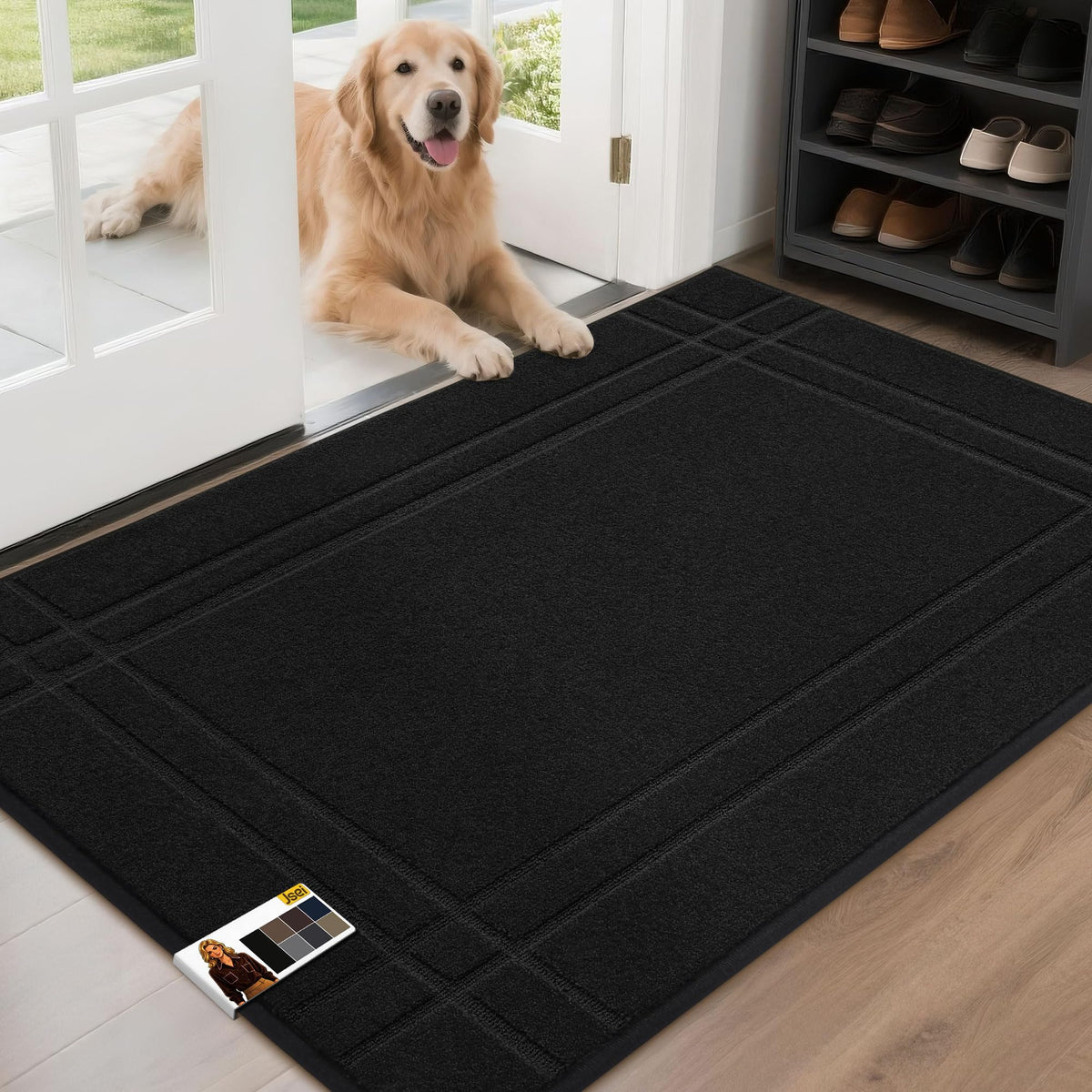 JSEI Door Mat for Entrance 20"x32", Dirt Trapper Doormat, Black