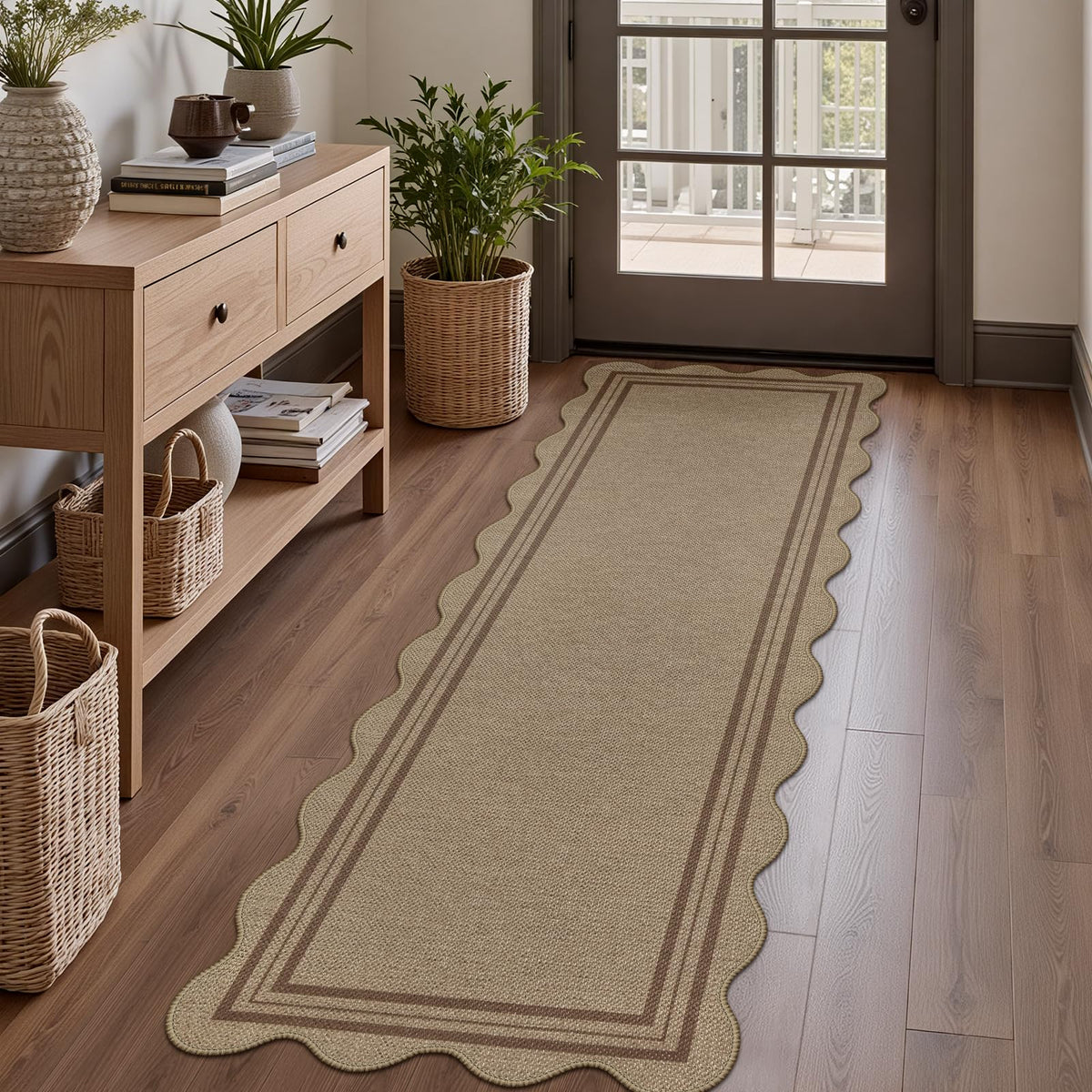 Easy Jute Black Entryway Rug, 2x3 Front Door Mat Washable Non Slip Small Kitchen Rug, Indoor Outdoor Farmhouse Scalloped Doormat for Porch Bathroom Doorway