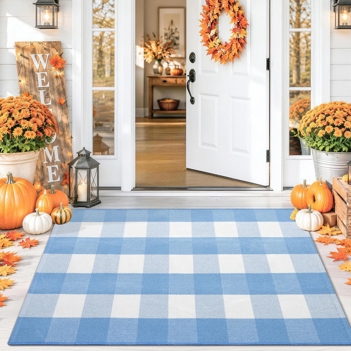 Smiry Black and White Striped Entryway Rug, Front Door Mat and Porch Decor