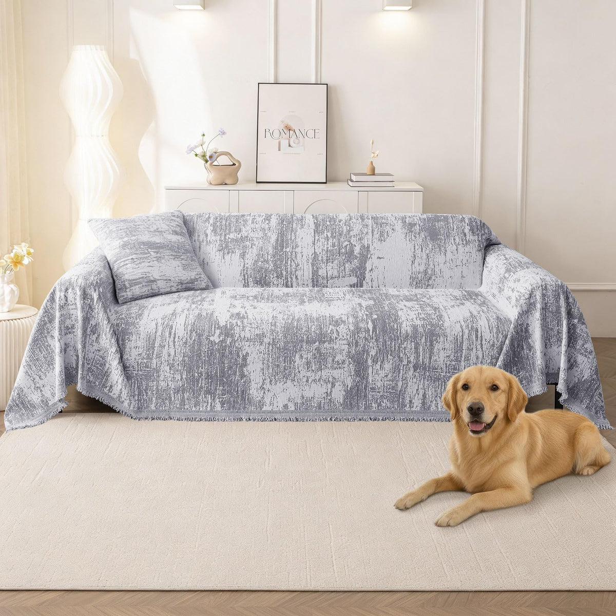 hyha Couch Cover for Dogs, Boho Chenille Sofa Cover for 3 Cushion Couch