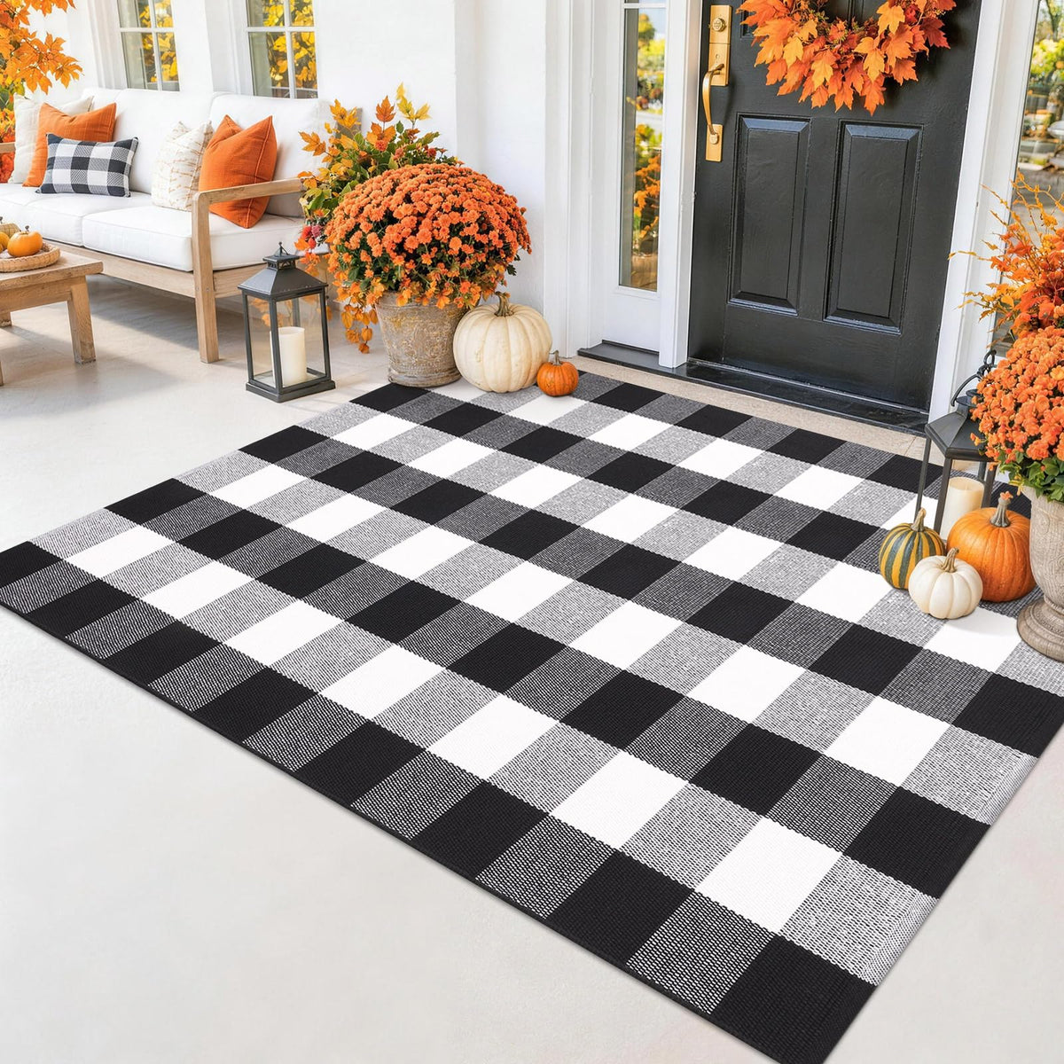 Smiry Black and White Striped Entryway Rug, Front Door Mat and Porch Decor