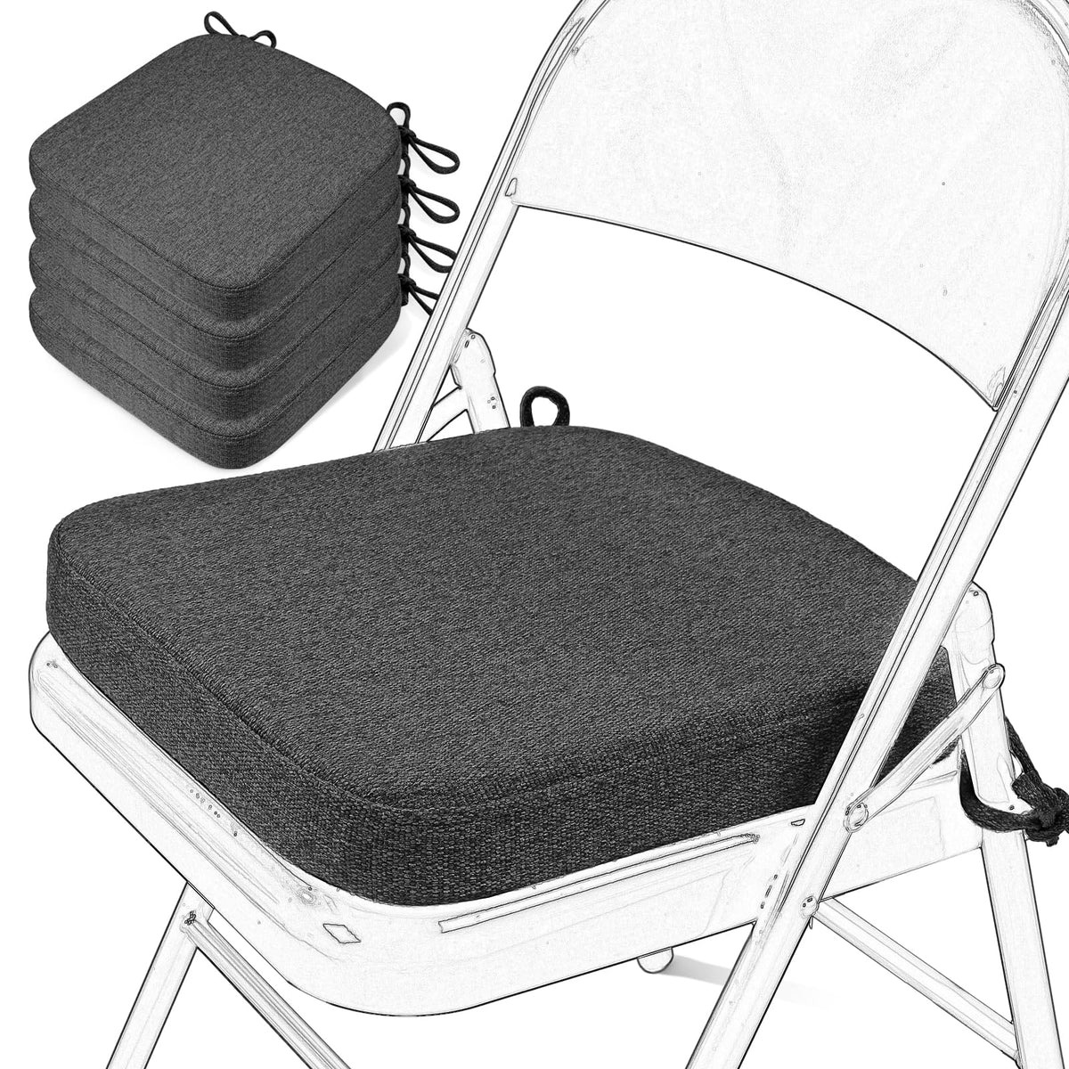 SINOSSO Memory Foam Chair Cushion for Folding Chair 1 Pcs, Thickened 2" Square Kitchen Chair Pad with Ties, Indoor Non-Slip Dining Chair Seat Cushion (1 Piece, Dark Brown)