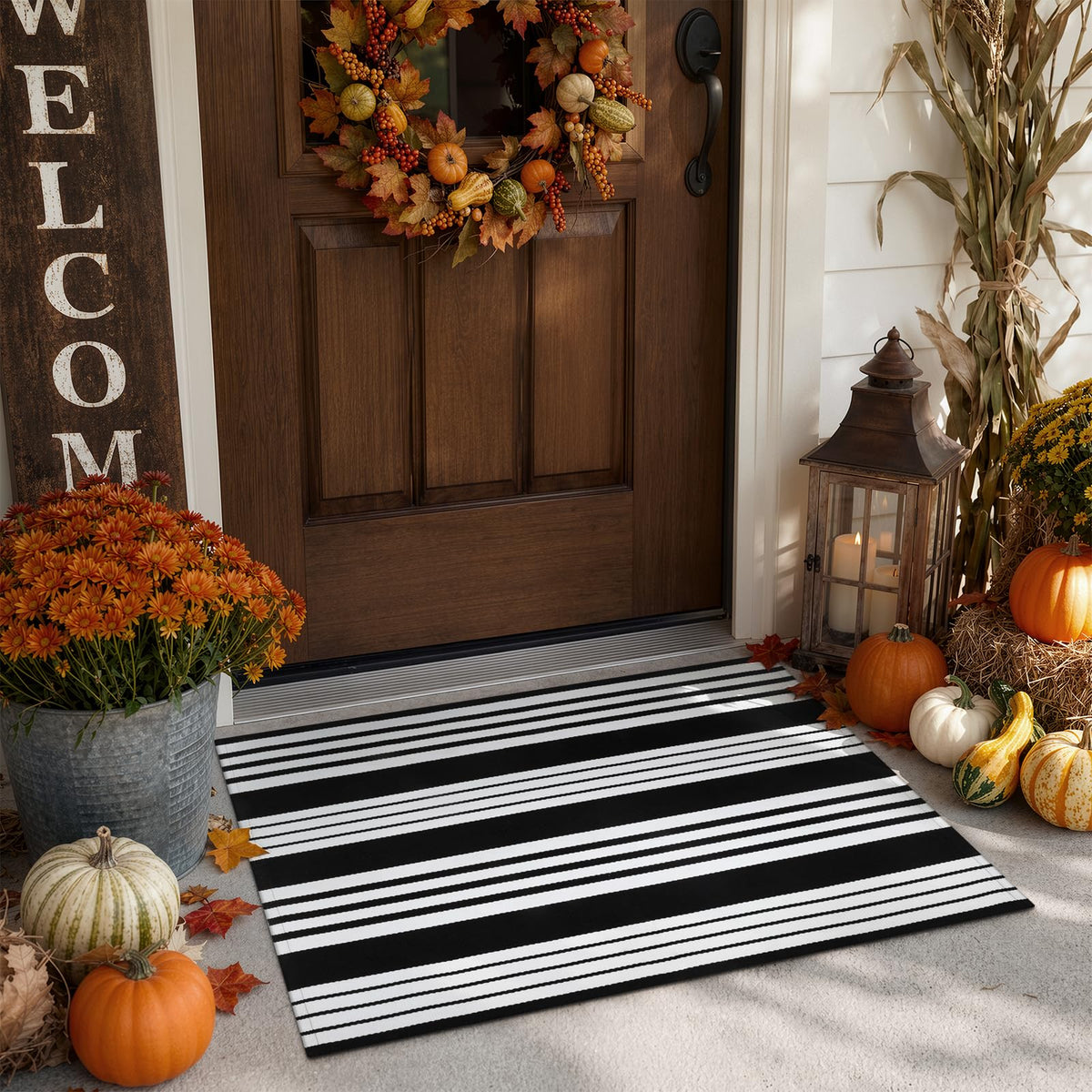 OJIA Front Door Mat 24"x51", Striped Porch Rug Outdoor Door Mat Fall Decor