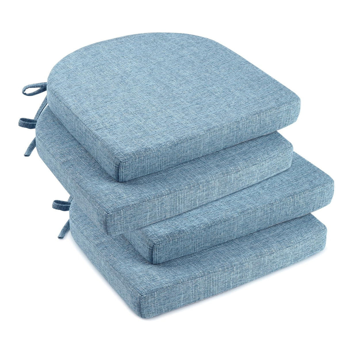 downluxe Indoor Chair Cushions for Dining Chairs, Soft and Comfortable Textured Foam Kitchen Chair Pads with Ties and Non-Slip Backing, 16" x 16" x 2", Red, 4 Pack