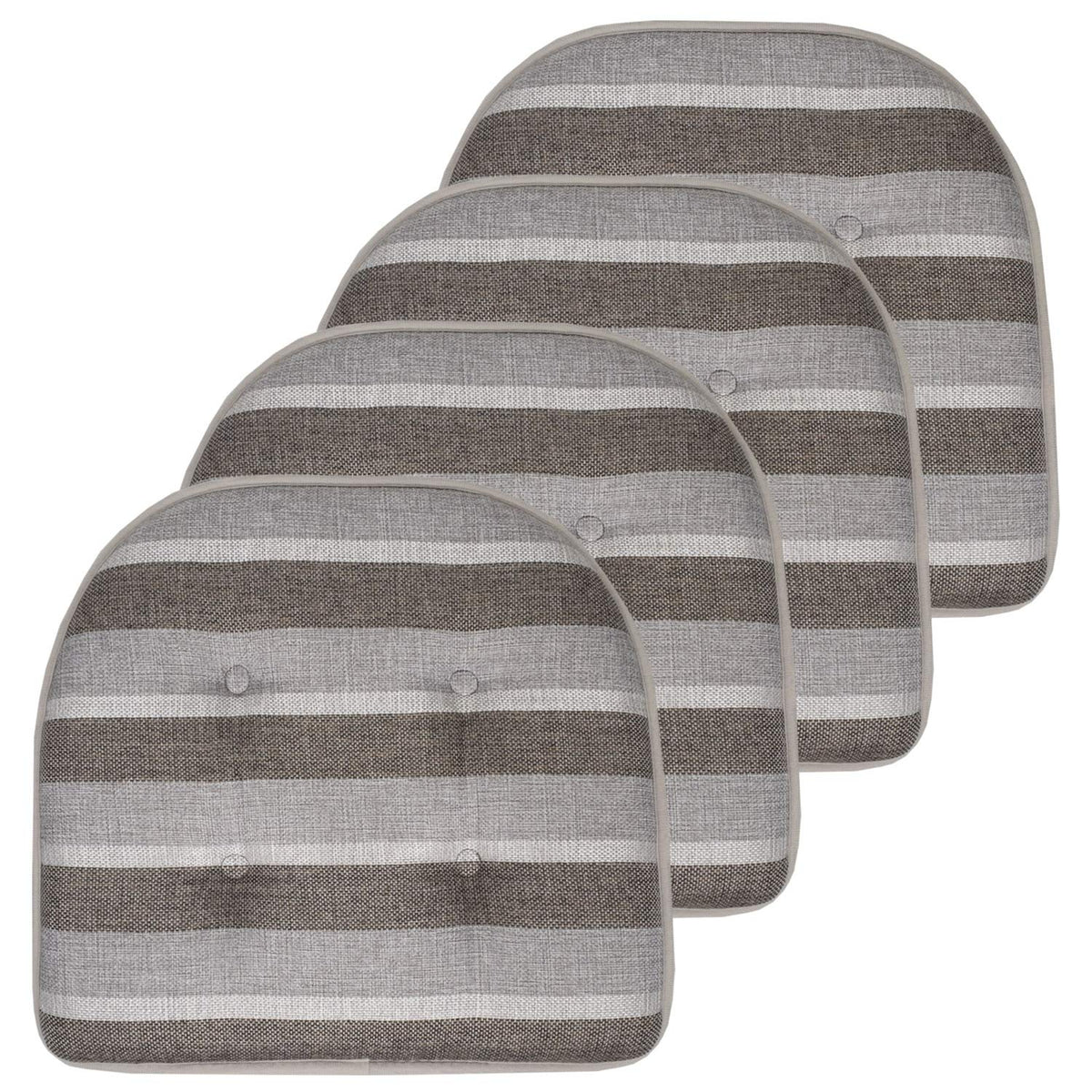 Sweet Home Collection Chair Cushion Memory Foam Pads Tufted Slip Non Skid Rubber Back U-Shaped 17" x 16" Seat Cover, 6 Pack, Checkered Taupe/White