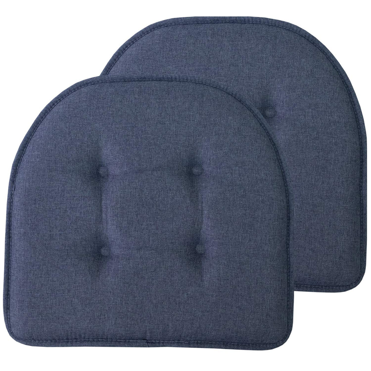 Sweet Home Collection Chair Cushion Memory Foam Pads Tufted Slip Non Skid Rubber Back U-Shaped 17" x 16" Seat Cover, 6 Pack, Checkered Taupe/White