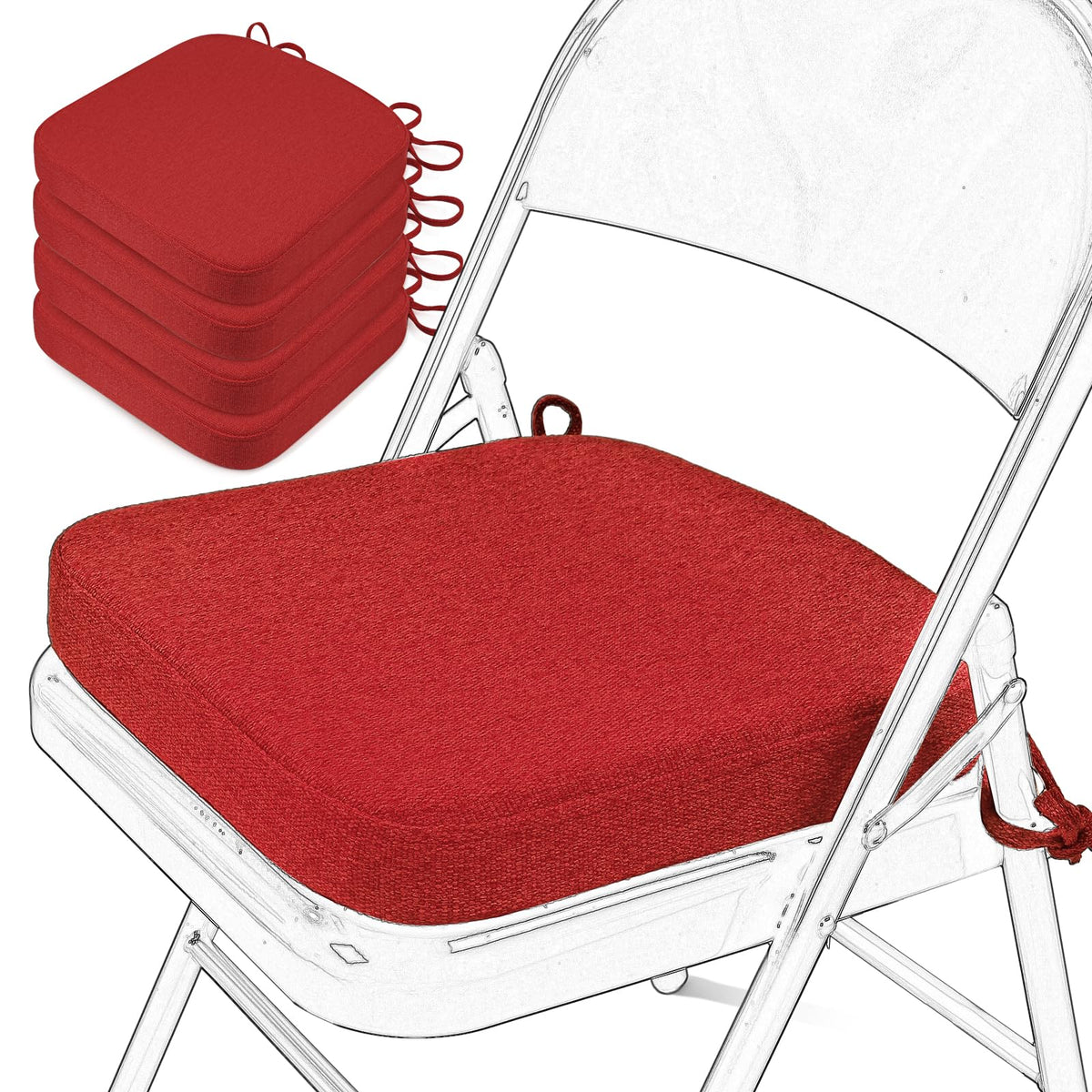 SINOSSO Memory Foam Chair Cushion for Folding Chair 1 Pcs, Thickened 2" Square Kitchen Chair Pad with Ties, Indoor Non-Slip Dining Chair Seat Cushion (1 Piece, Dark Brown)