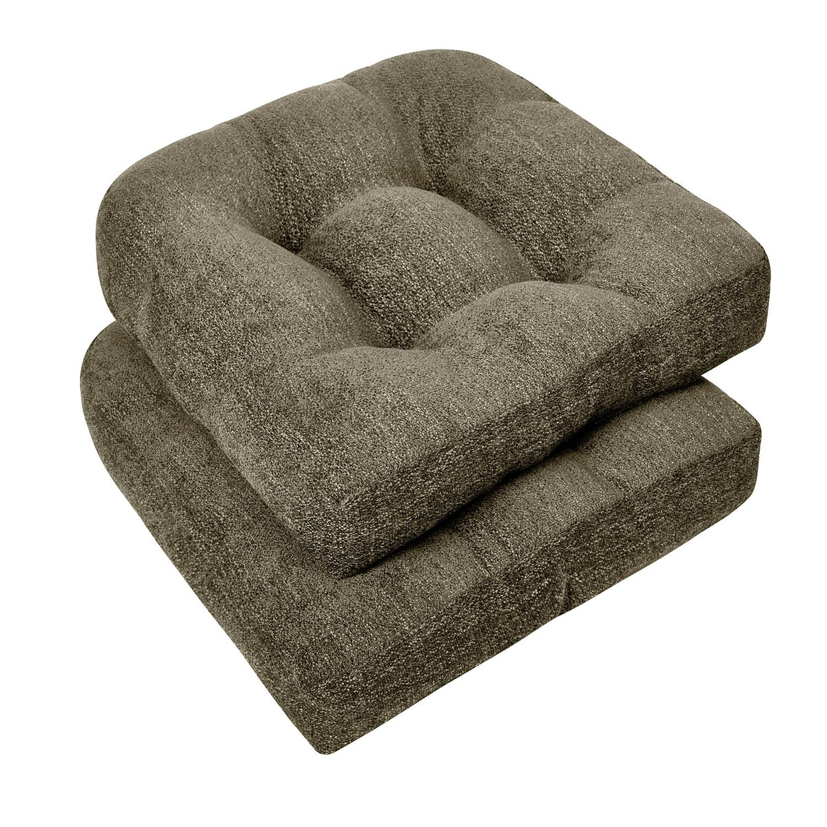 downluxe Chair Cushions for Dining Chairs 4 Pack, Tufted Indoor Chair Pads with Non-Slip Bottom, U-Shaped Kitchen Chair Cushions, 17"x17"x4", Khaki