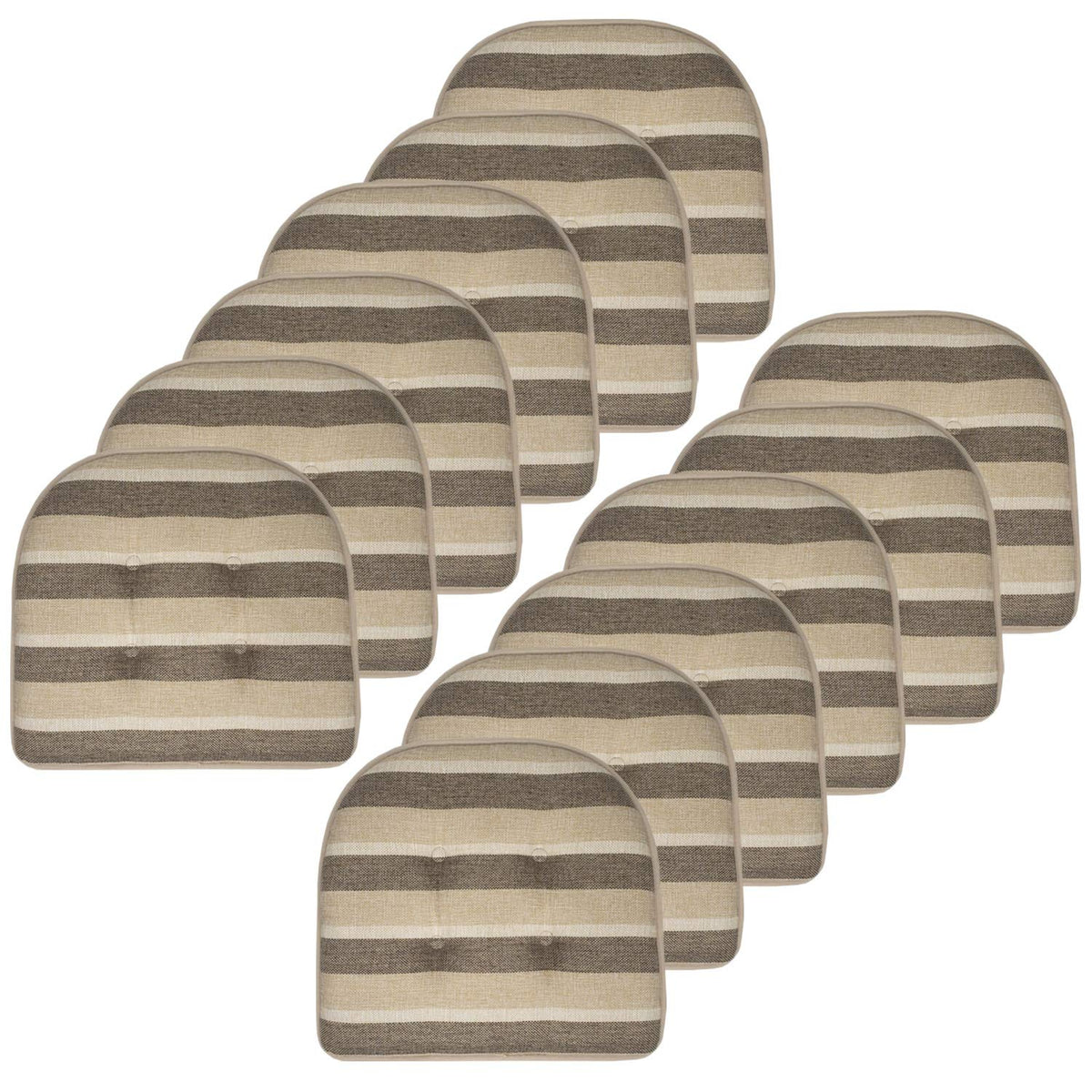 Sweet Home Collection Chair Cushion Memory Foam Pads Tufted Slip Non Skid Rubber Back U-Shaped 17" x 16" Seat Cover, 6 Pack, Checkered Taupe/White