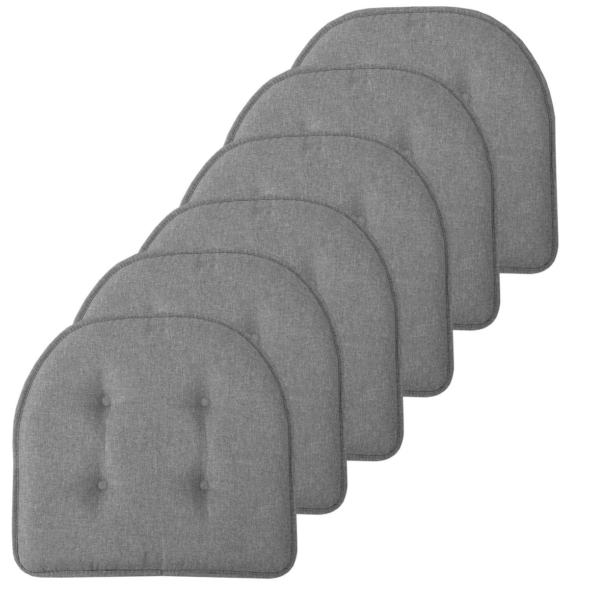 Sweet Home Collection Chair Cushion Memory Foam Pads Tufted Slip Non Skid Rubber Back U-Shaped 17" x 16" Seat Cover, 6 Pack, Checkered Taupe/White