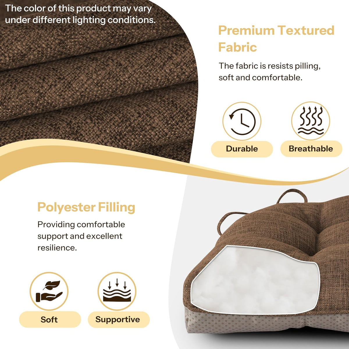 Chair Cushions for Dining Chairs Set of 4, 18"x18"x3", Coffee