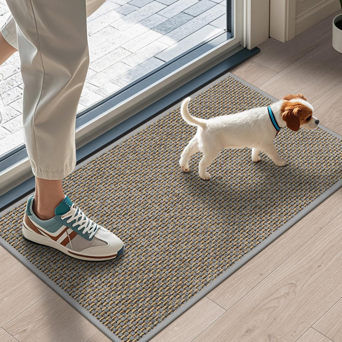 LEKEEPGO Ultra Thin Indoor Door Mat 17"x29", Non Slip Door Mat, Khaki