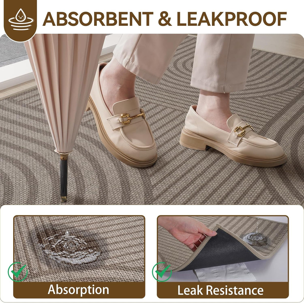 Door Mat Indoor Entrance Front Entry Mats,17''x30'',Brown