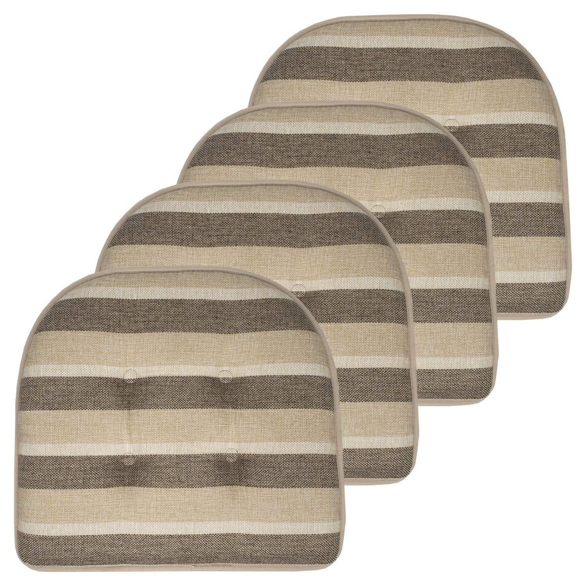 Sweet Home Collection Chair Cushion Memory Foam Pads Tufted Slip Non Skid Rubber Back U-Shaped 17" x 16" Seat Cover, 6 Pack, Checkered Taupe/White