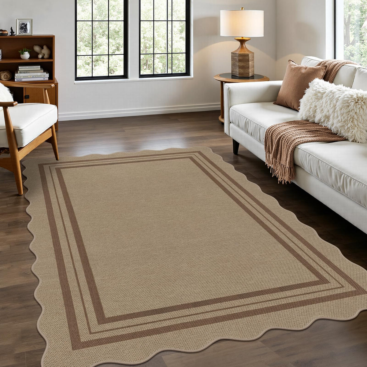 Easy Jute Black Entryway Rug, 2x3 Front Door Mat Washable Non Slip Small Kitchen Rug, Indoor Outdoor Farmhouse Scalloped Doormat for Porch Bathroom Doorway