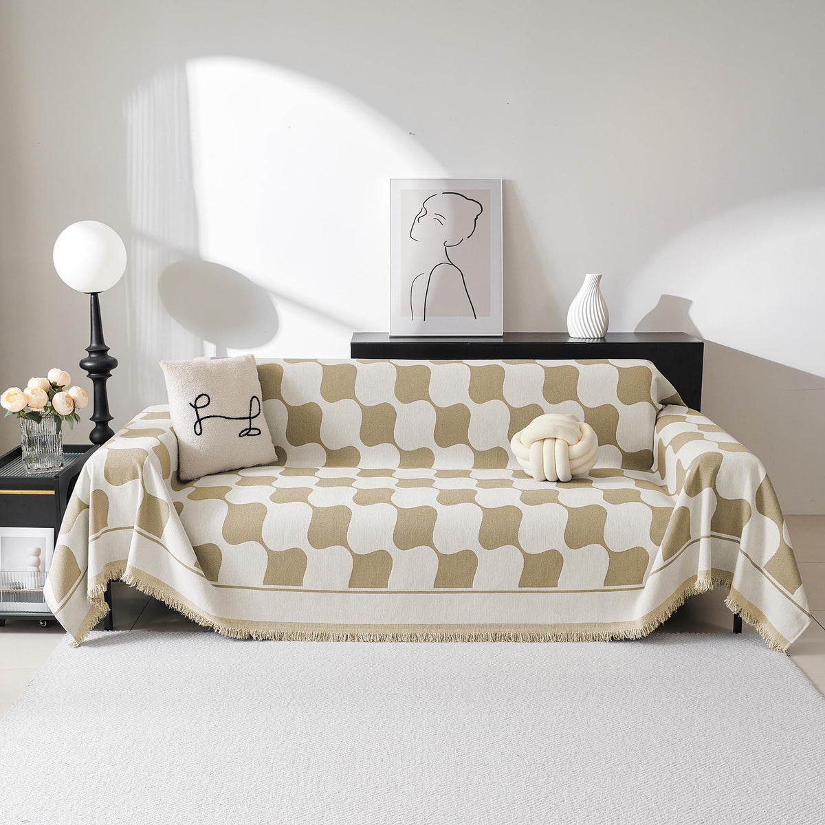 MEETSKY Couch Cover Sofa Covers Couch Covers for 3 Cushion Couch Sofa Pet Friendly, L Shaped Sectional Sofa Covers Washable Simply Put Sofa Throw Cover for Dogs, 91" x 134", Beige