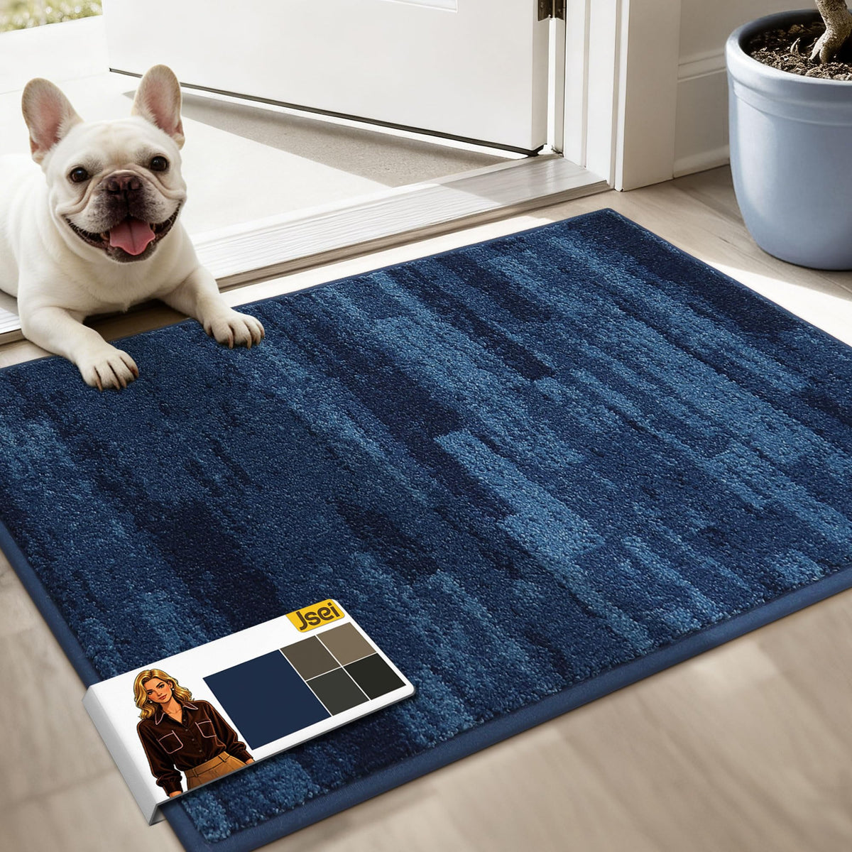 JSEI Dirt Trapper Door Mat 20"x32", Non-Slip Doormat, Blue