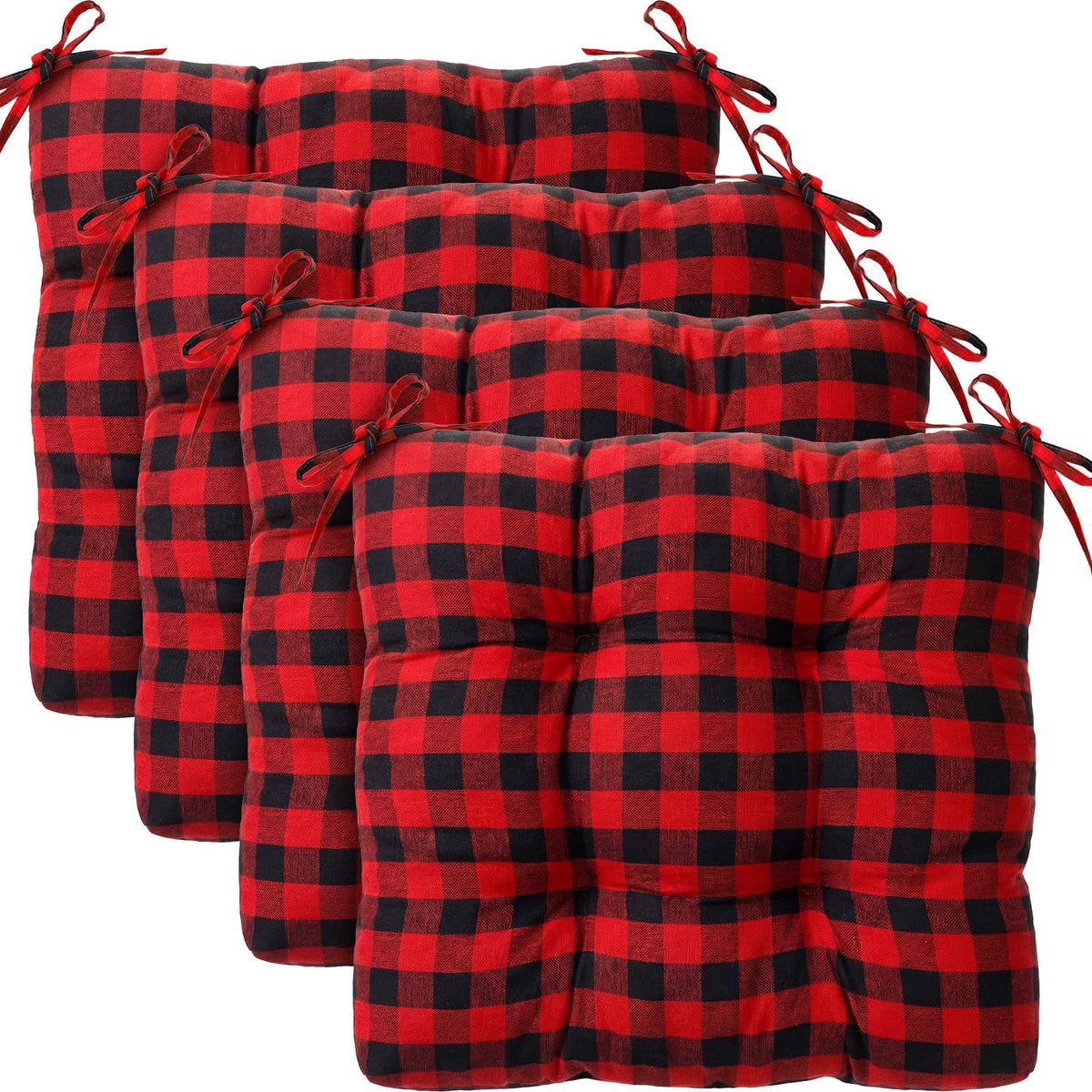 Geetery 4 Pack Chair Cushions, 16" x 15",Khaki and White,Plaid
