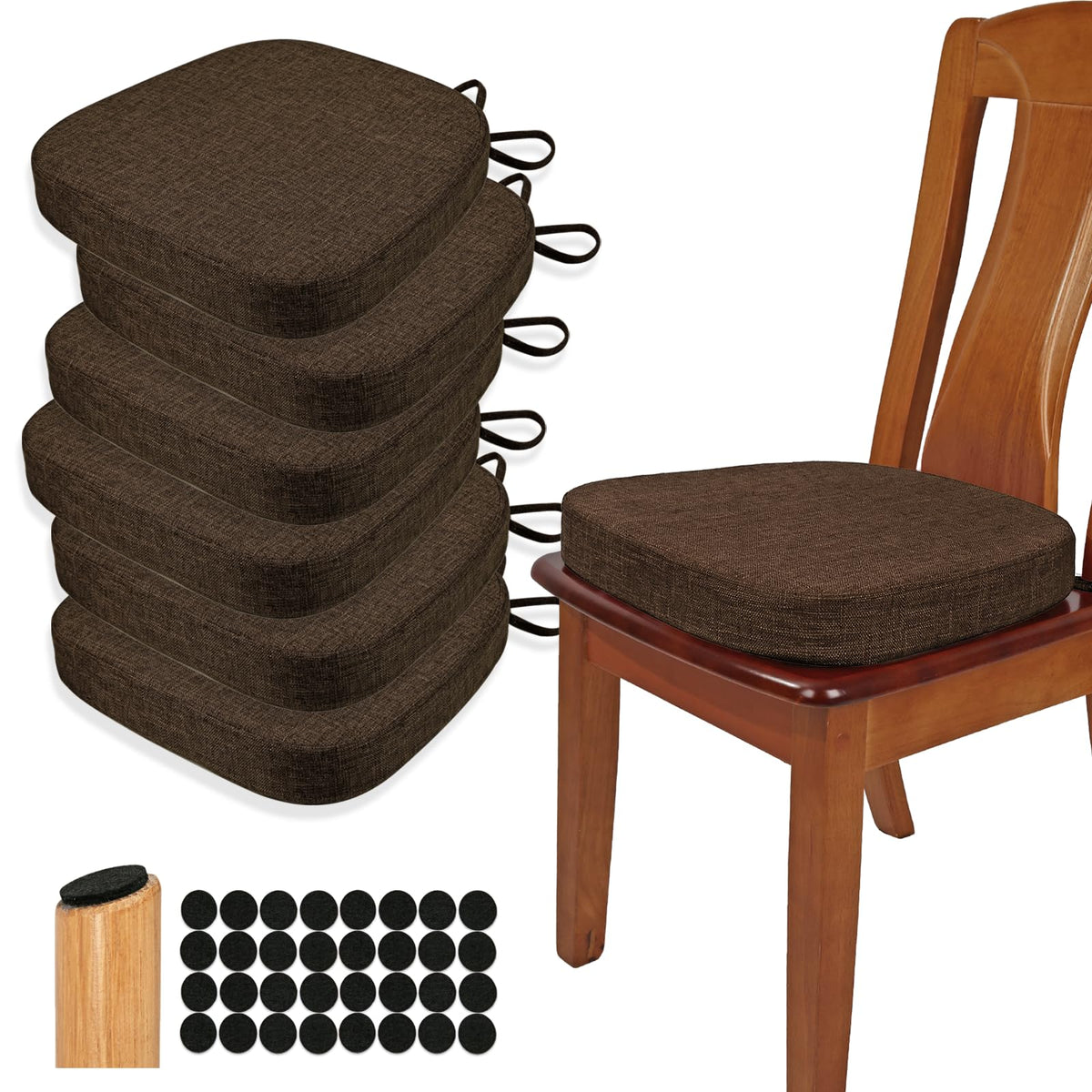 BUYUE Thickened 2.5" Dining Chair Cushions Set of 4, U-Shape High Density Foam Comfortable Chair Pads for Kitchen, Slip Resistant Indoor Seat Cushions (4 PCS, Dark Gray)