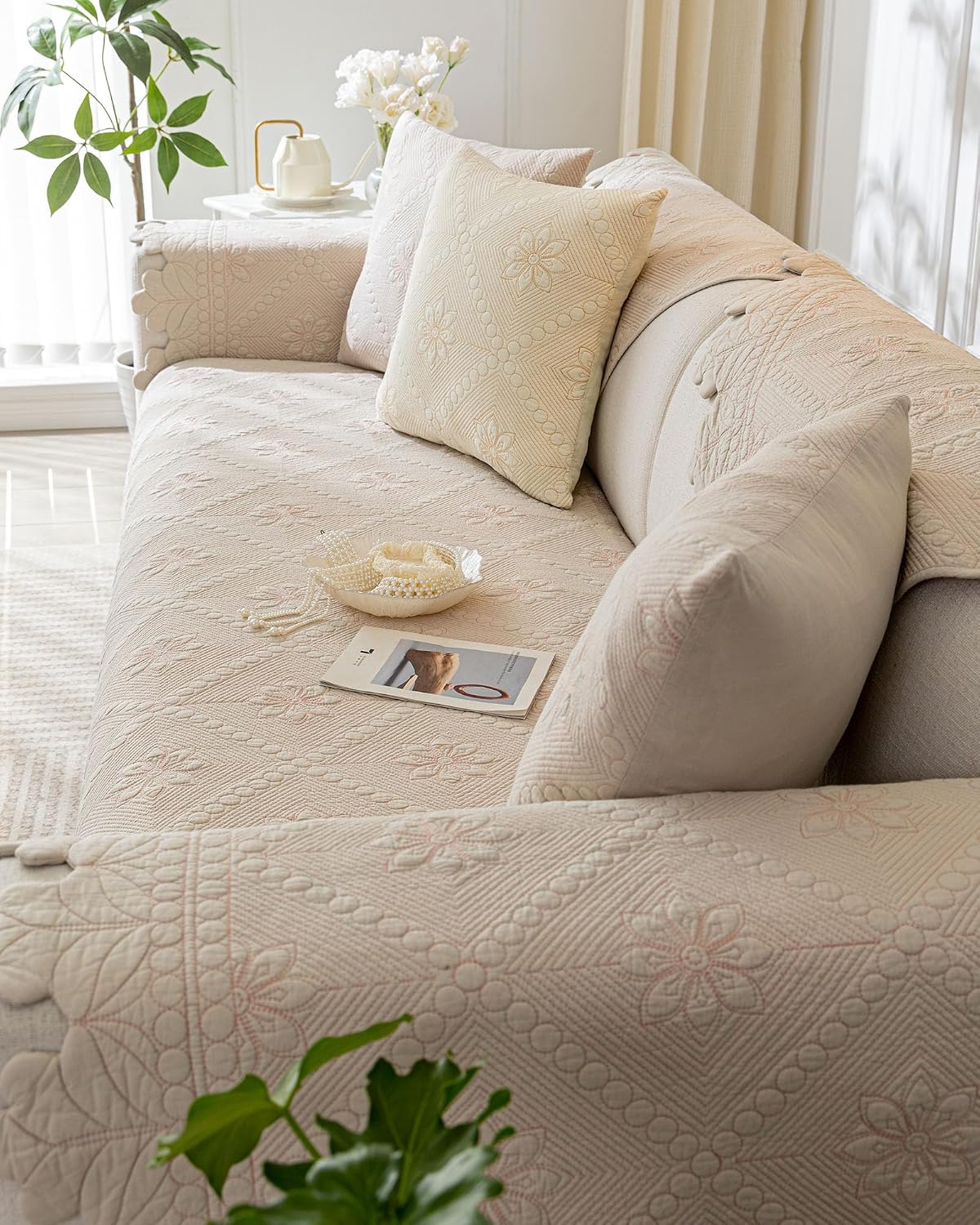 Quilted Couch Covers for Sofa Farmhouse Sofa Covers(Khaki,28"x28")