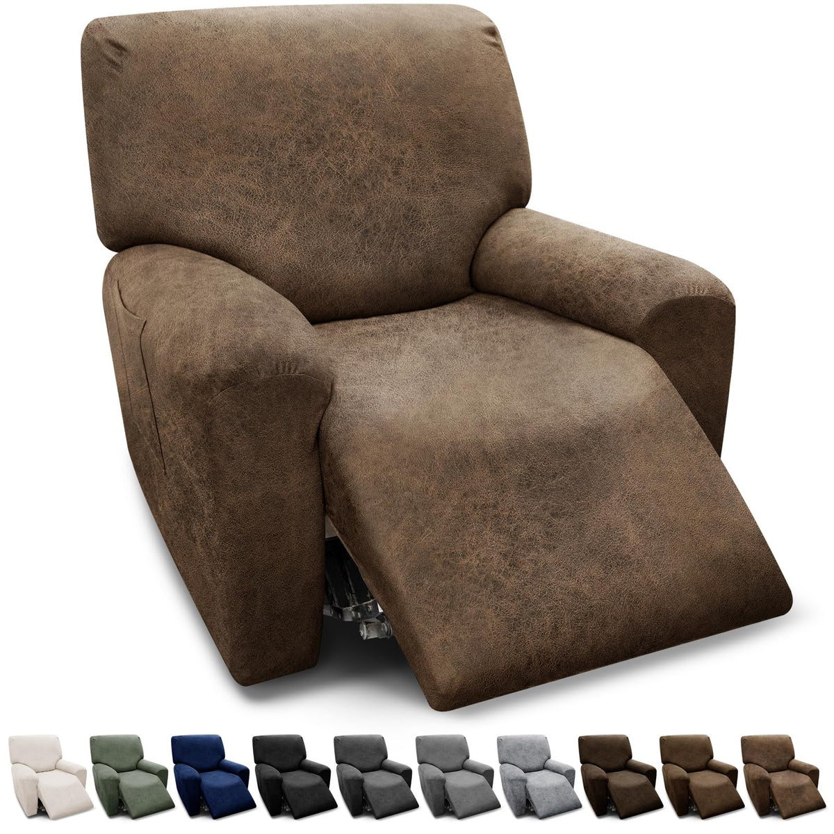 Couch Cover Leather Look 3 Seater Couch Sofa Cover 1-Piece Sofa Slipcover Stretch Furniture Protector with Elastic Bottom & Pockets(Sofa, Coffee)
