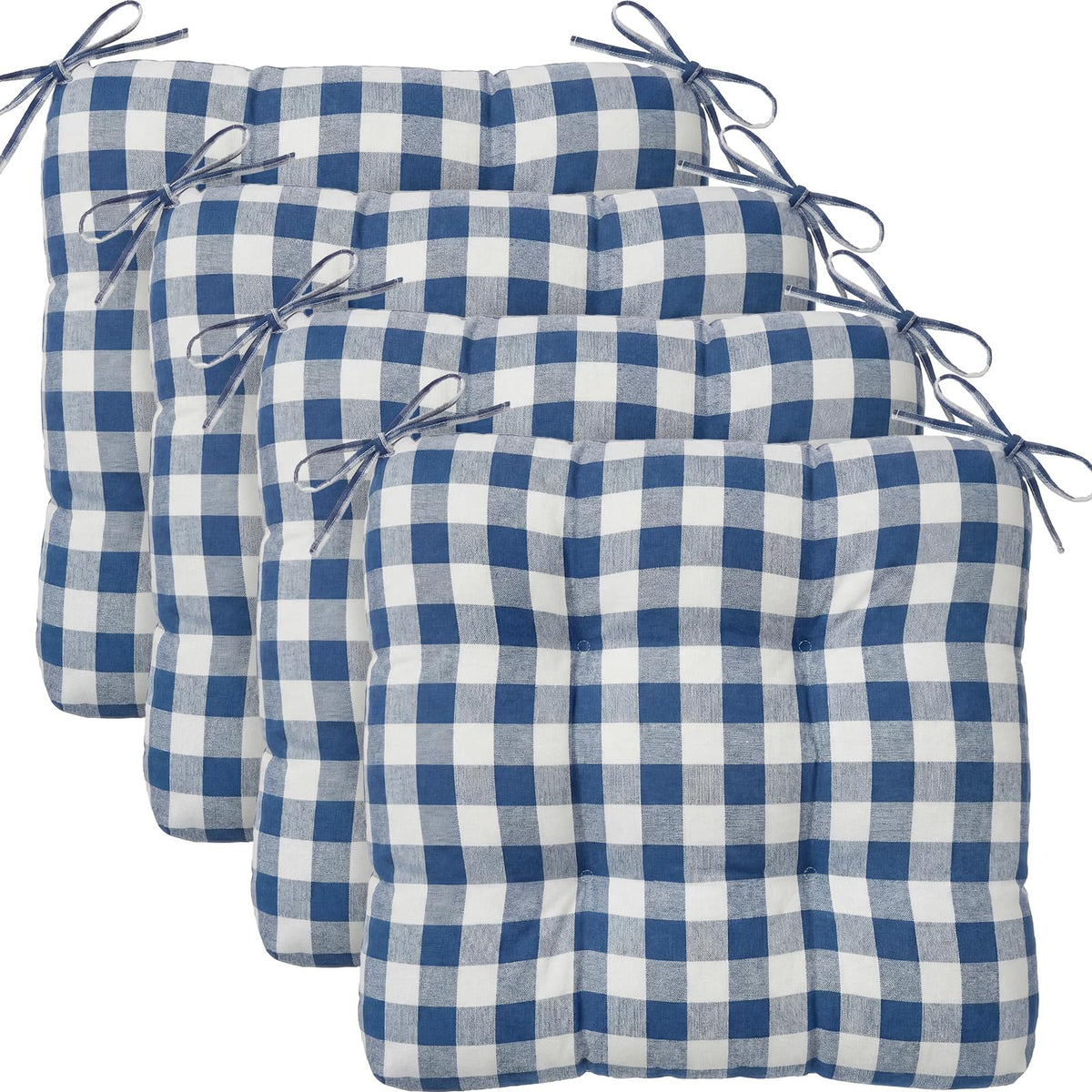 Geetery 4 Pack Chair Cushions, 16" x 15",Khaki and White,Plaid