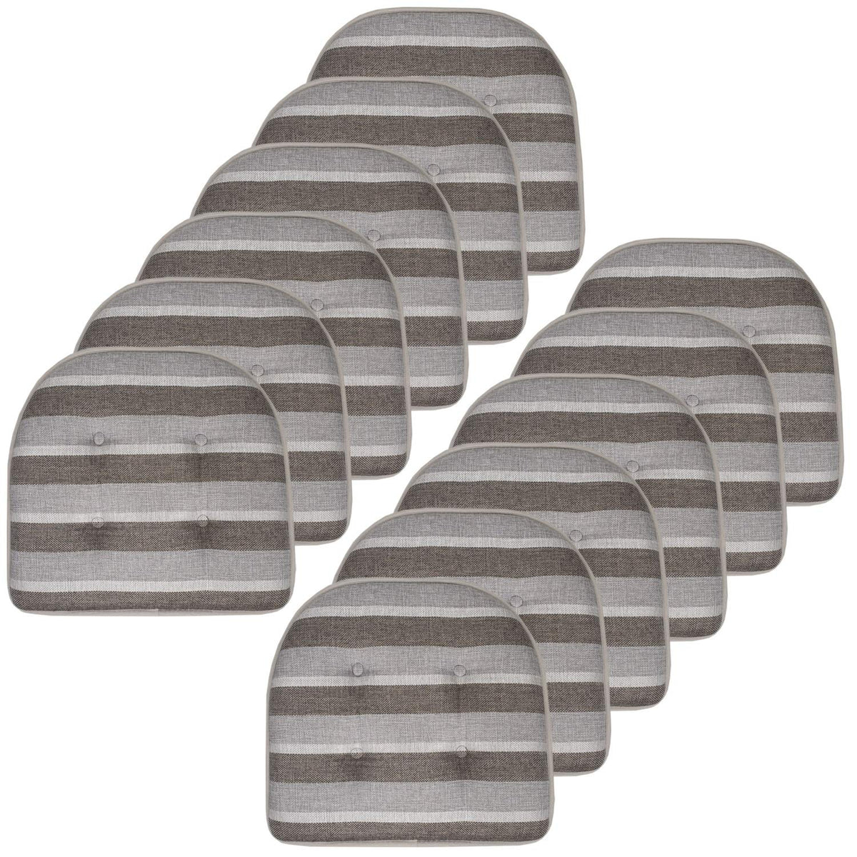Sweet Home Collection Chair Cushion Memory Foam Pads Tufted Slip Non Skid Rubber Back U-Shaped 17" x 16" Seat Cover, 6 Pack, Checkered Taupe/White