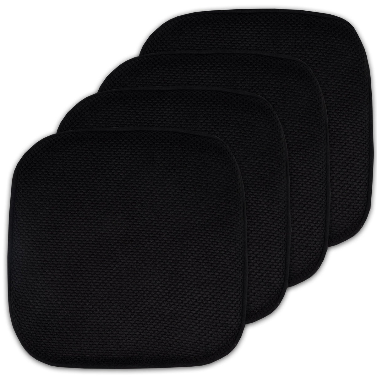 Sweet Home Collection Chair Cushion Memory Foam Pads Honeycomb Pattern Slip Non Skid Rubber Back Rounded Square 16" x 16" Seat Cover, 4 Pack, Alexis Chocolate