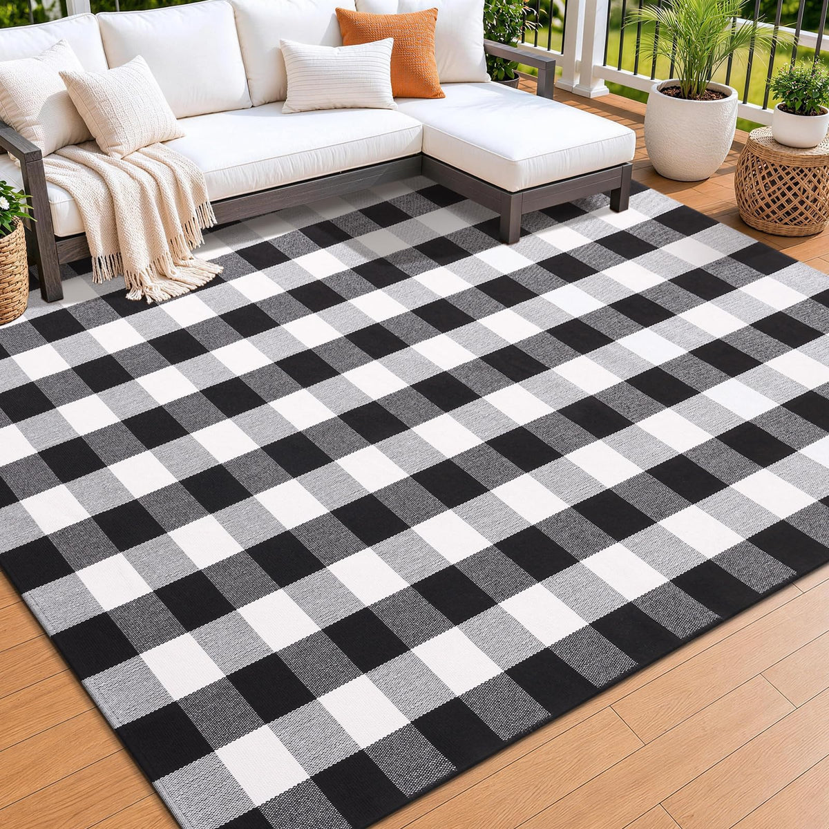 Smiry Black and White Striped Entryway Rug, Front Door Mat and Porch Decor