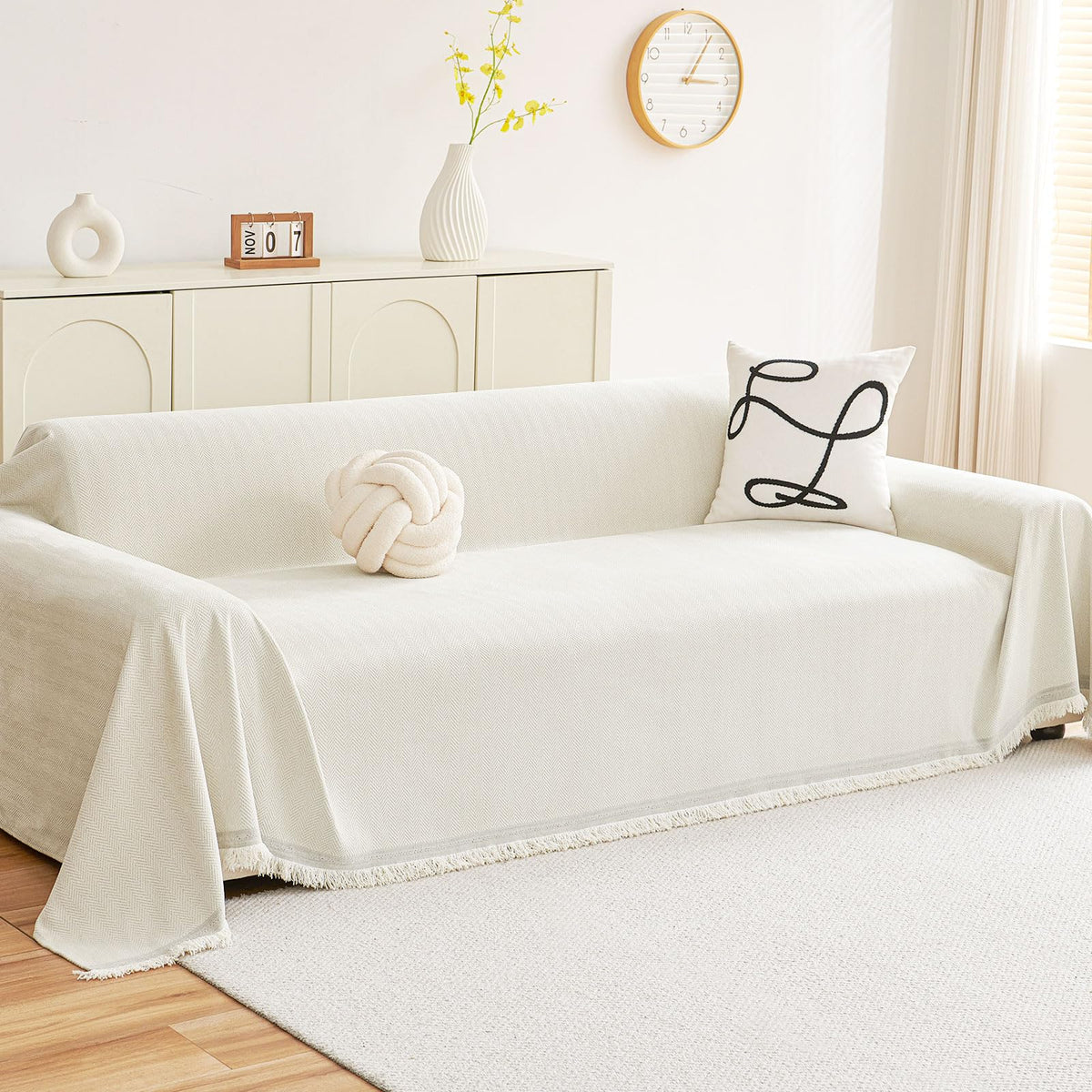 hyha Couch Cover for Dogs, Boho Chenille Sofa Cover for 3 Cushion Couch