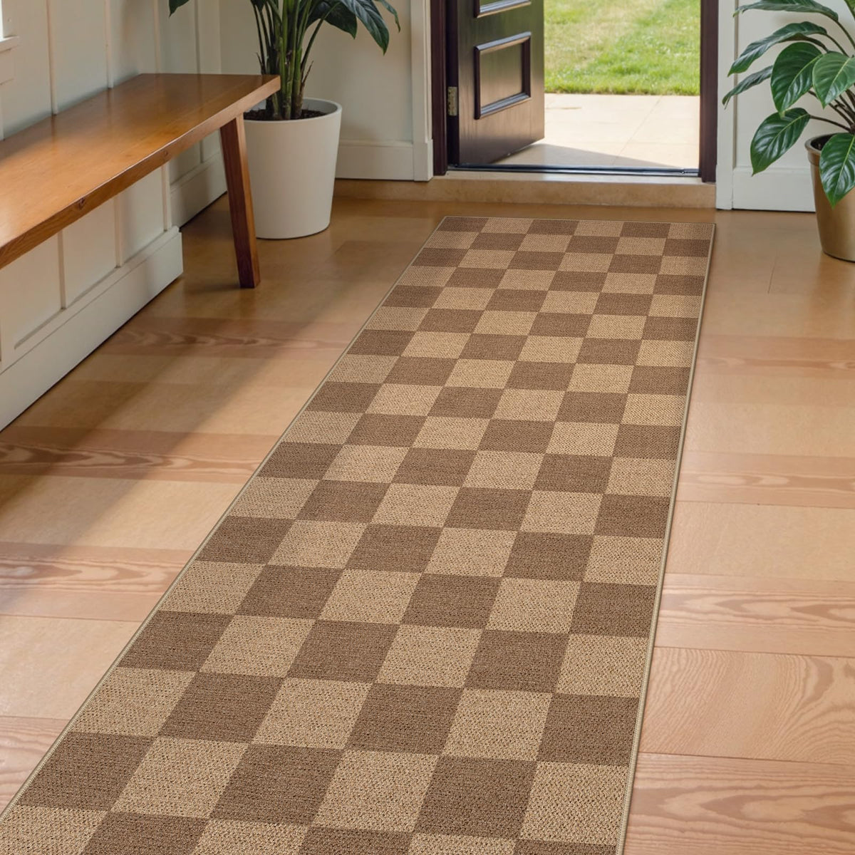 Lahome Checkered Easy Jute 3x5 Entryway Front Porch Rug, Black Diamond Indoor Outdoor Patio Layering Rug, Washable Farmhouse Neutral Non Slip Non Shedding Door Carpet for Backyard Blacony