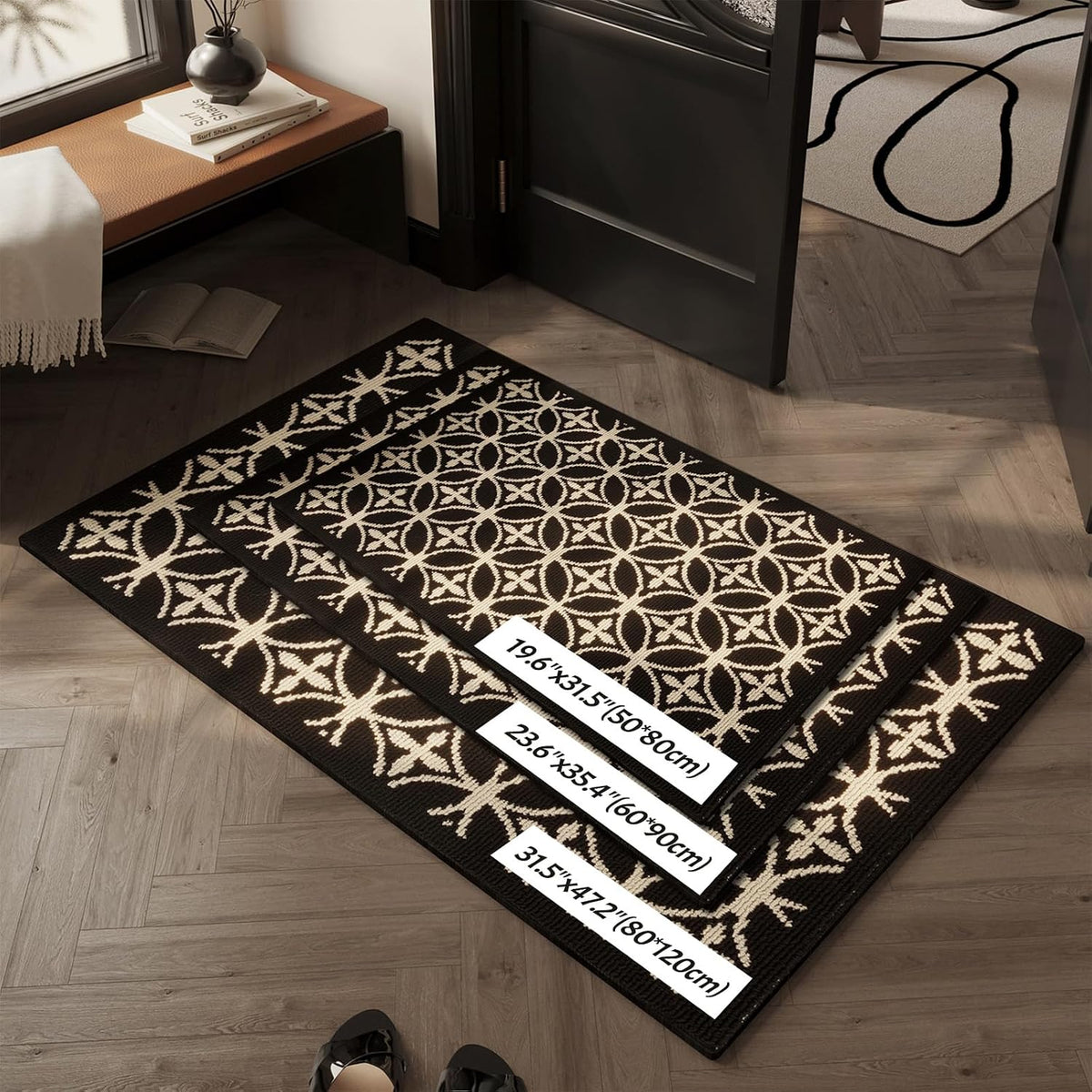 24"x36" Indoor Mats for Entryway, Black White