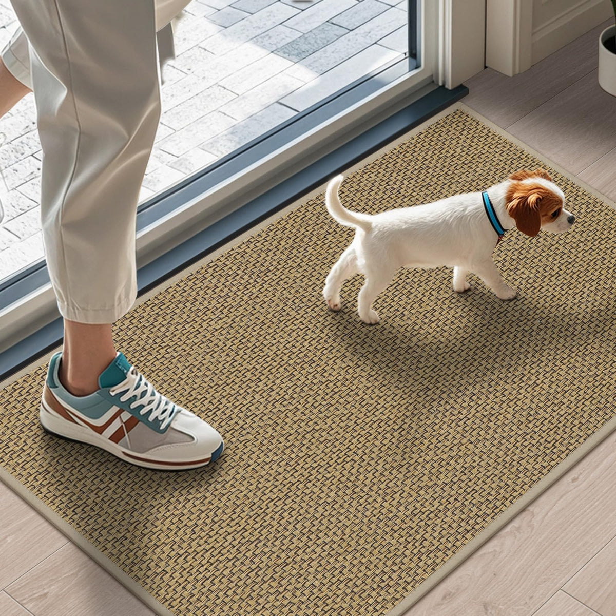 LEKEEPGO Ultra Thin Indoor Door Mat 17"x29", Non Slip Door Mat, Khaki