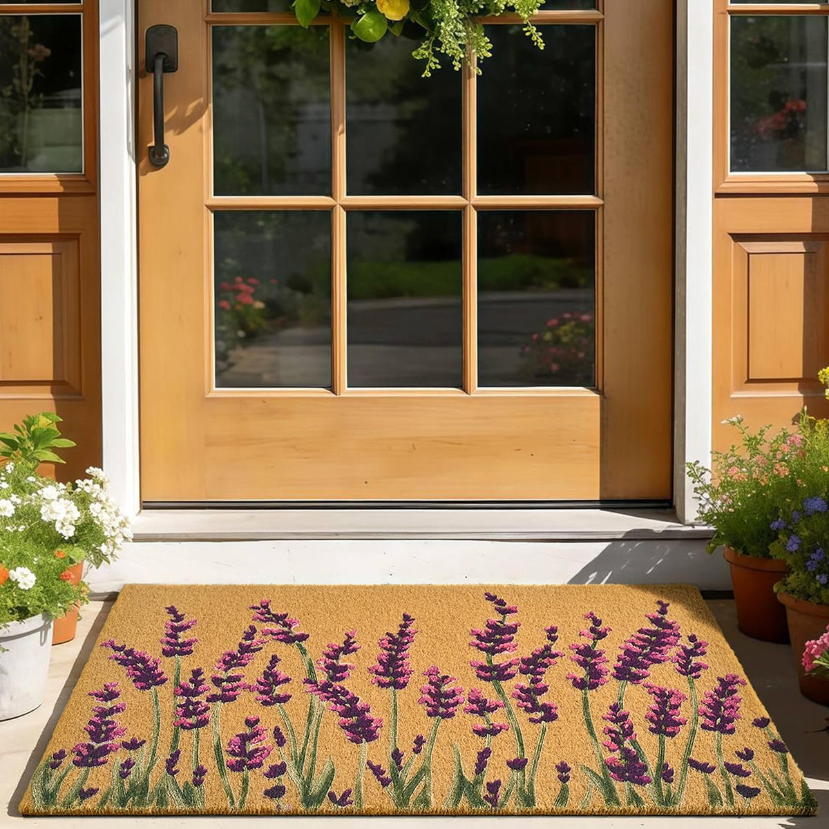 Floral Front Door Mat Outside Non-Slip Welcome Doormat, 17x29 in